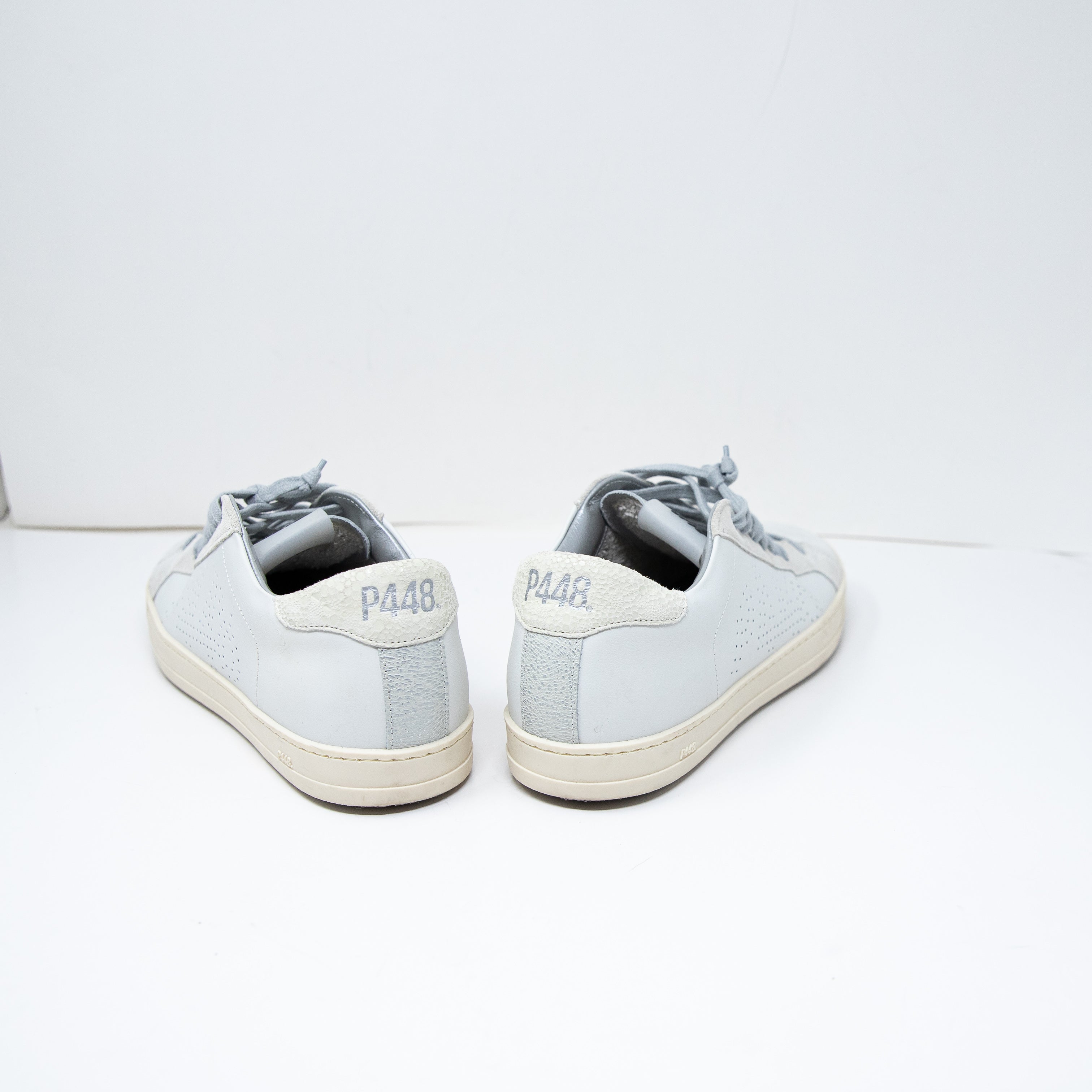 P448 Women's John Recycled Leather Low Top Lace Up Sneakers Shoes Gray White 9.5