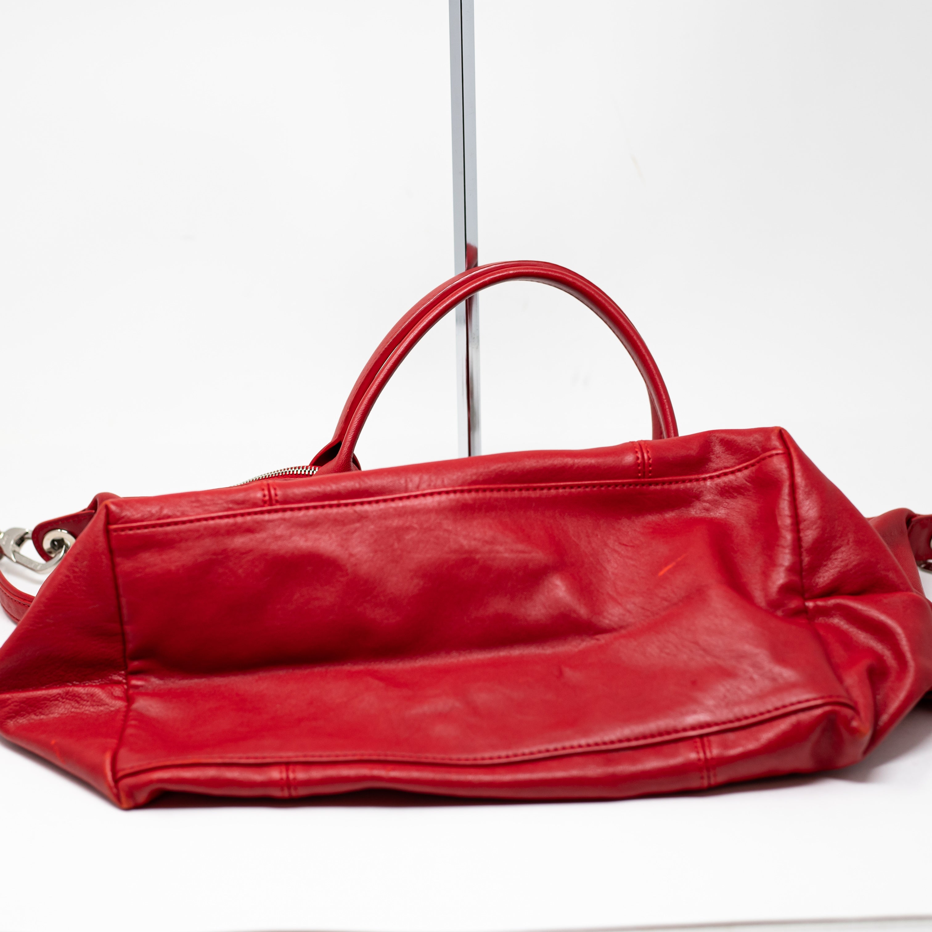 Longchamp Le Pliage Cuir Medium Genuine Leather Crossbody Satchel Bag Purse Red