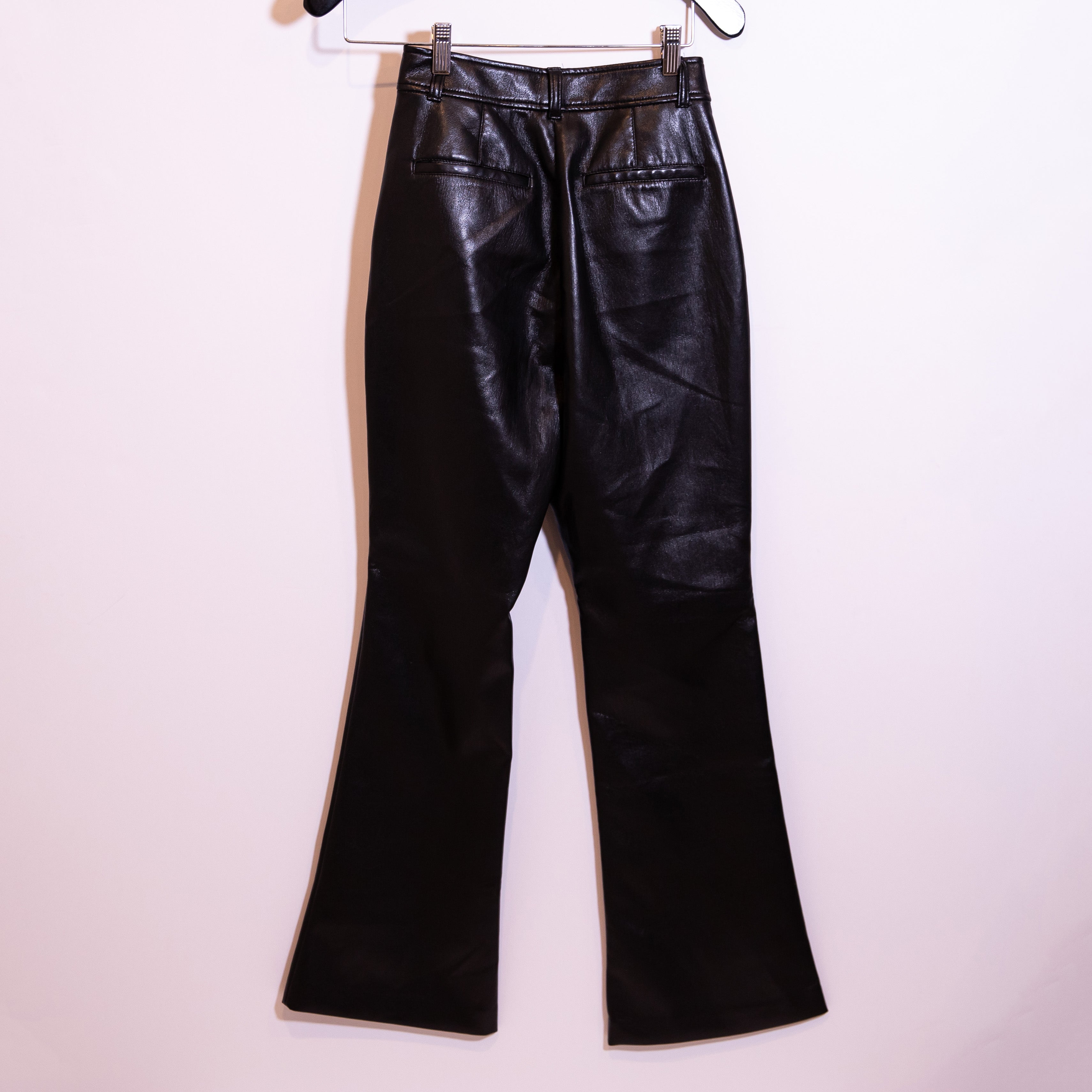 Babaton Aritiza Command Cropped Mid Rise Faux Vegan Leather Pants Solid Black 2