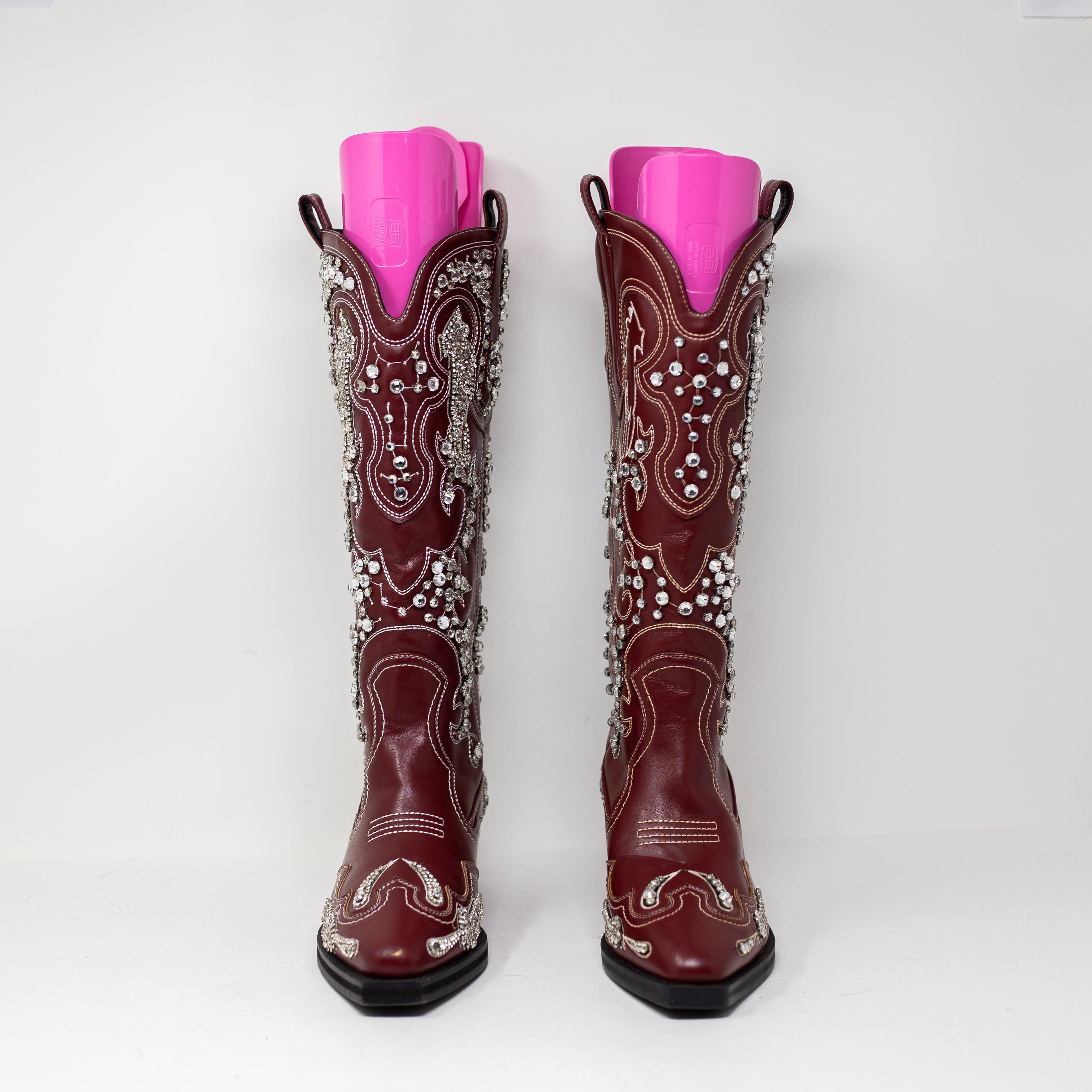 NEW Azalea Wang Maisie Crystal Jewel Rhinestone Western Boots Shoes Red 7