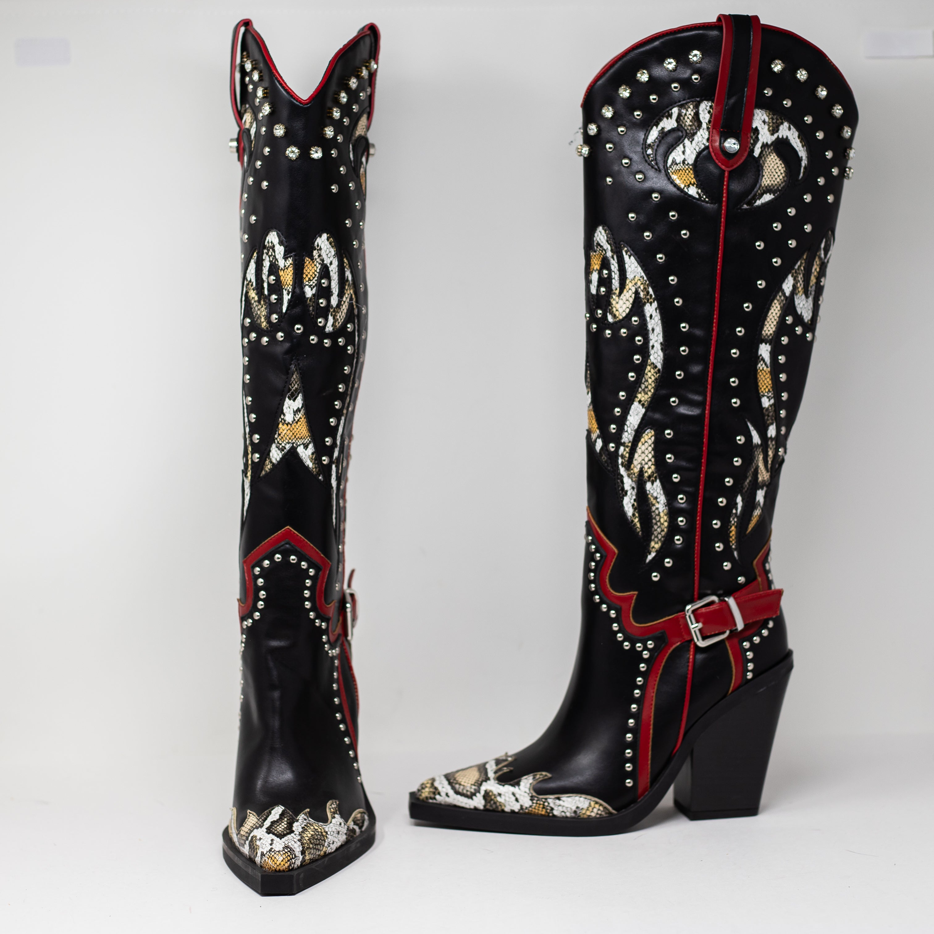 NEW Azalea Wang Hyperion Studded Embellished Tall Heel Western Boots Shoes 7