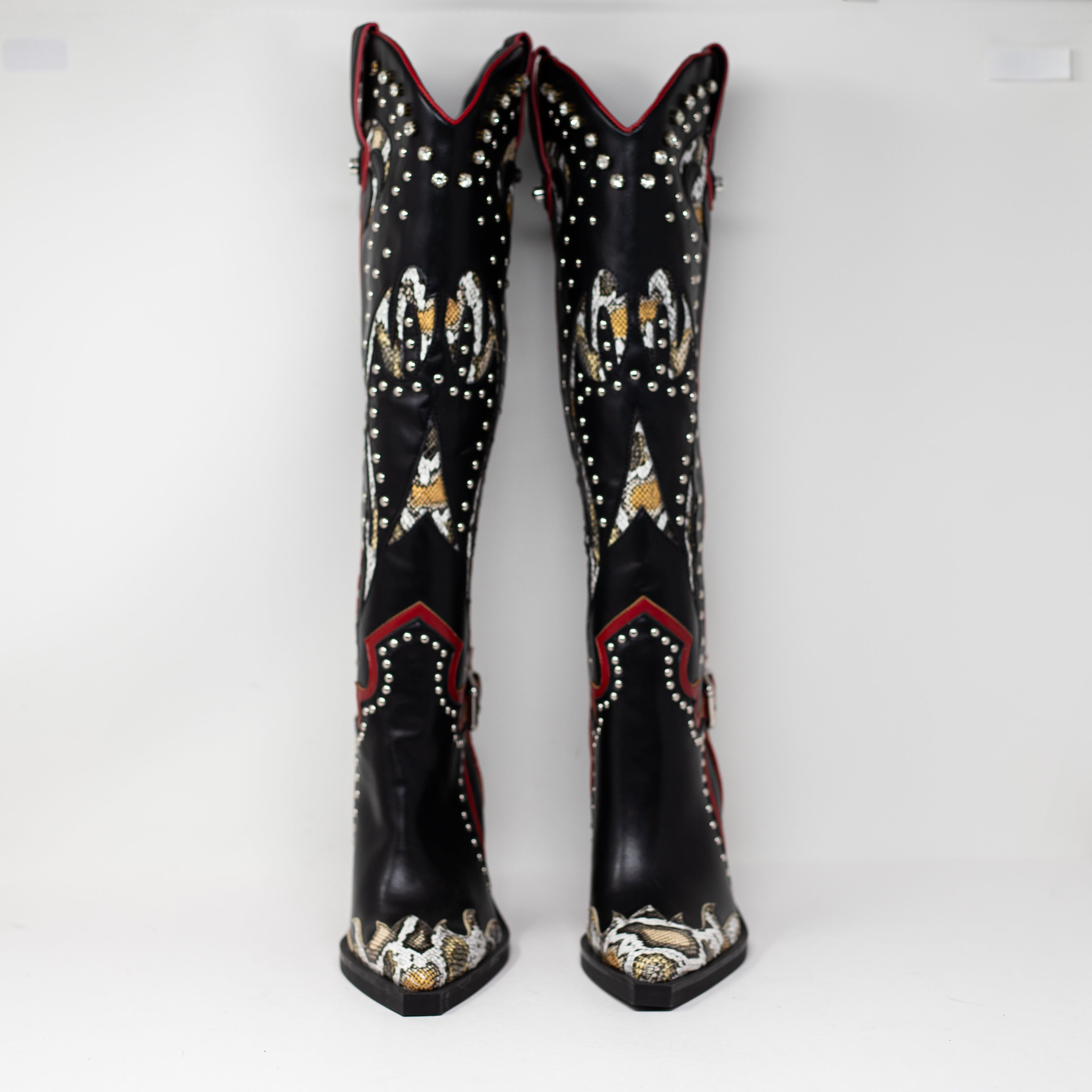 NEW Azalea Wang Hyperion Studded Embellished Tall Heel Western Boots Shoes 7