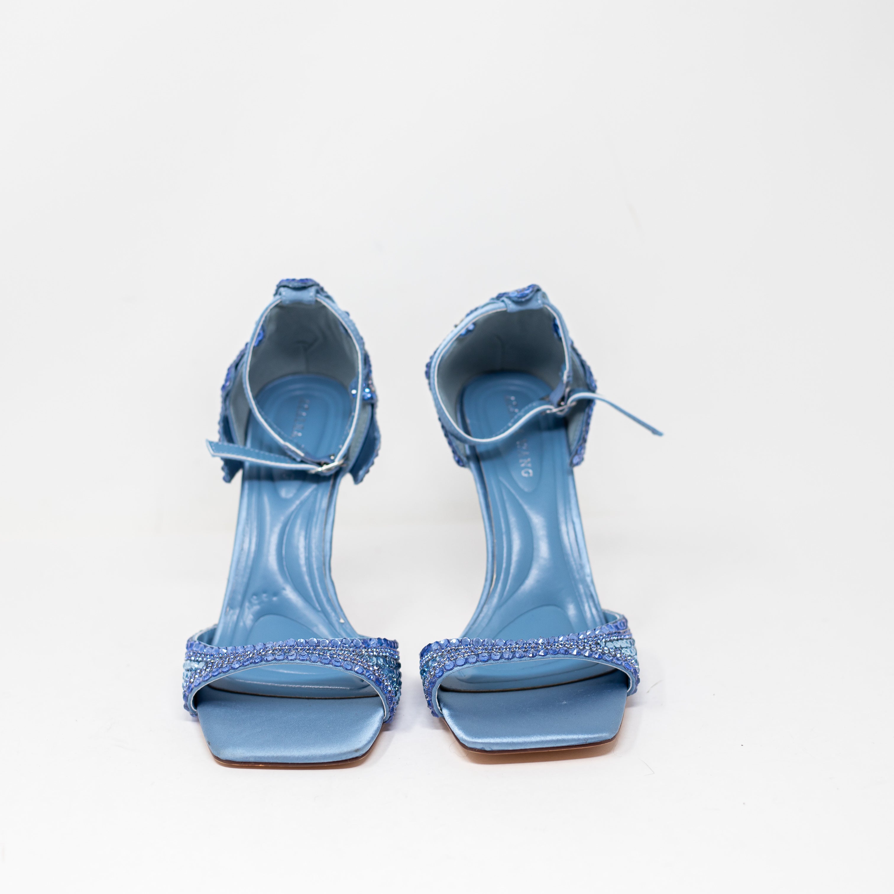 NEW Azalea Wang Rusyn Ankle Strap Crystal Rhinestone Jewel High Heels Blue 7