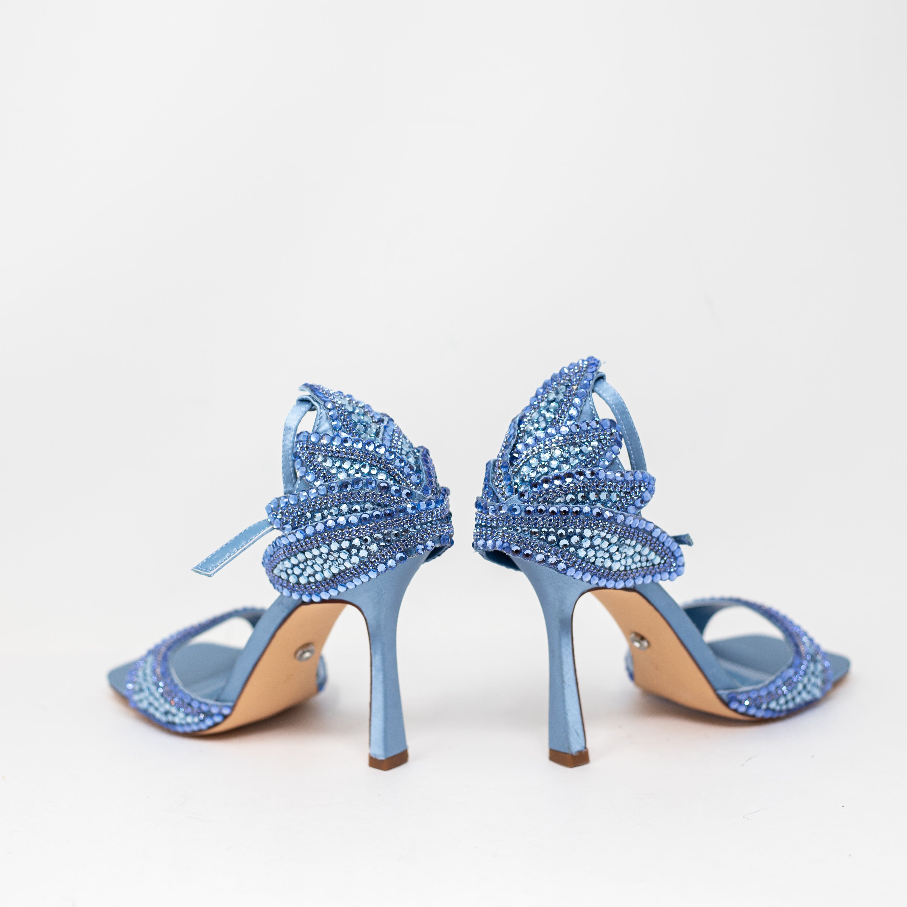 NEW Azalea Wang Rusyn Ankle Strap Crystal Rhinestone Jewel High Heels Blue 7