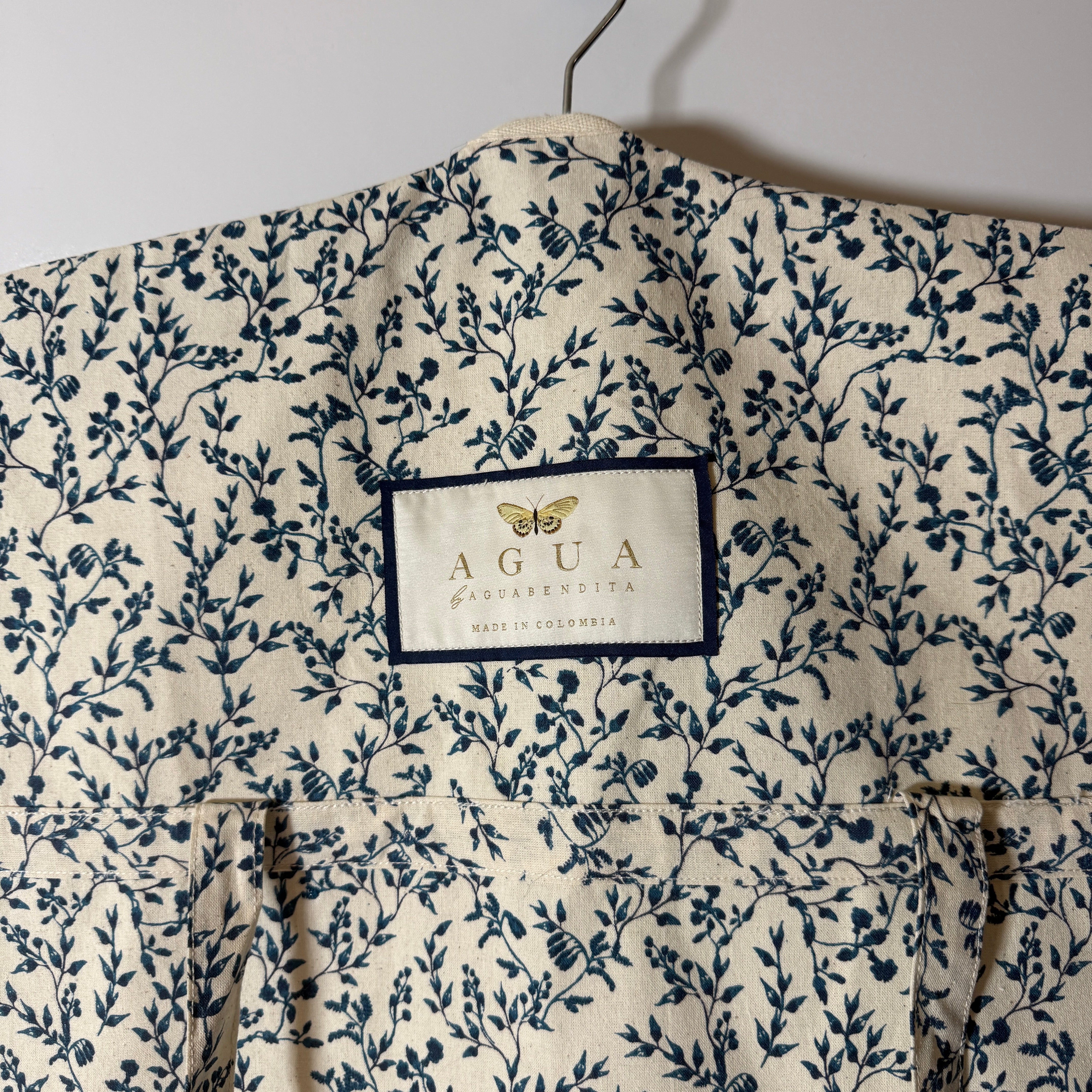 Agua by Agua Bendita Cotton Travel Storage Dress Garment Bag Blue Floral Print