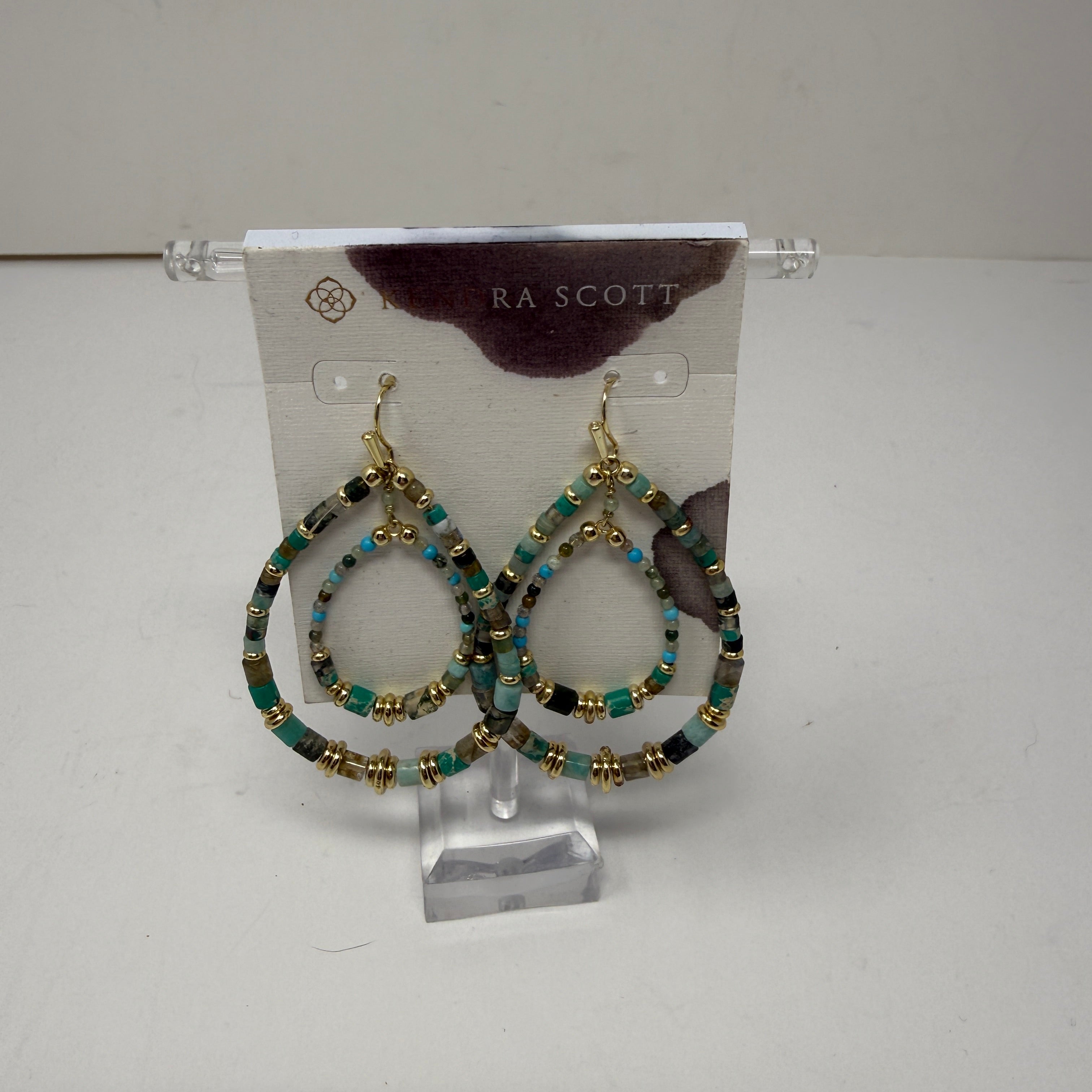 NEW Kendra Scott Bree Open Frame Wire Tear Drop Turquoise Blue Gold Earrings