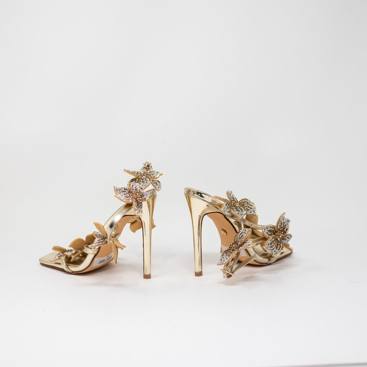 Azalea Wang Romi Stiletto Crystal Rhinestone Floral High Heel Sandal Shoe Gold 6