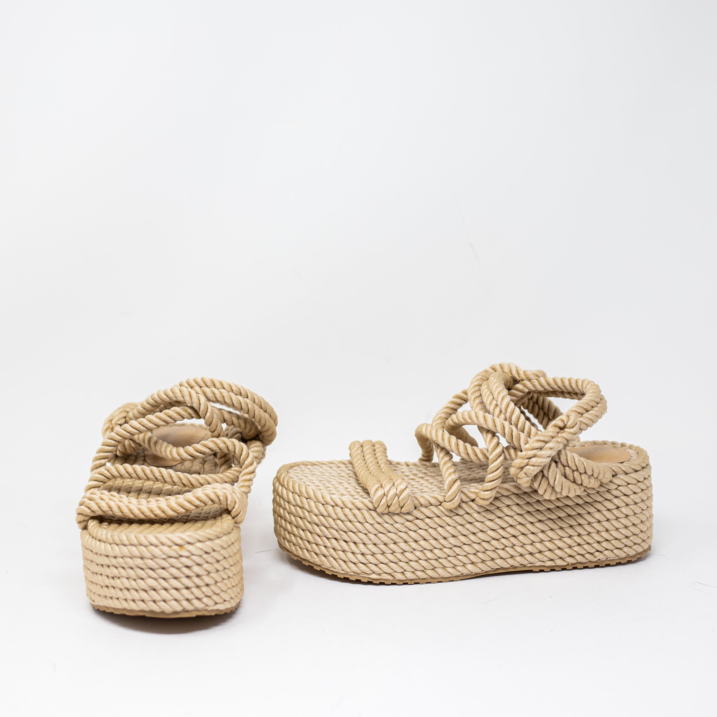 NEW Azalea Wang Braided Twisted Rope Platform Strappy Sandal Shoes Natural 7