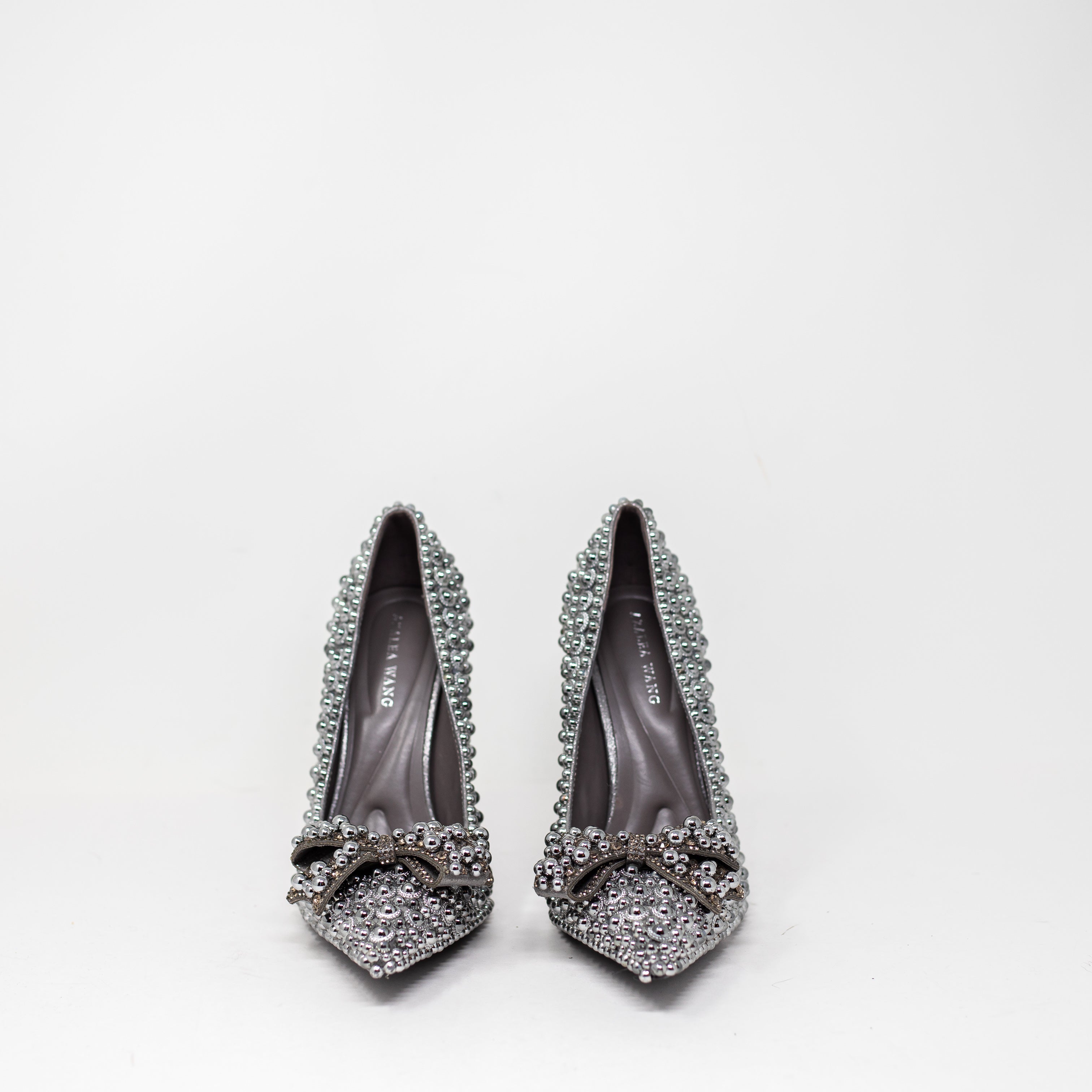 NEW Azalea Wang Naamah Hematite Silver Beaded Embellished High Heels Shoes 7