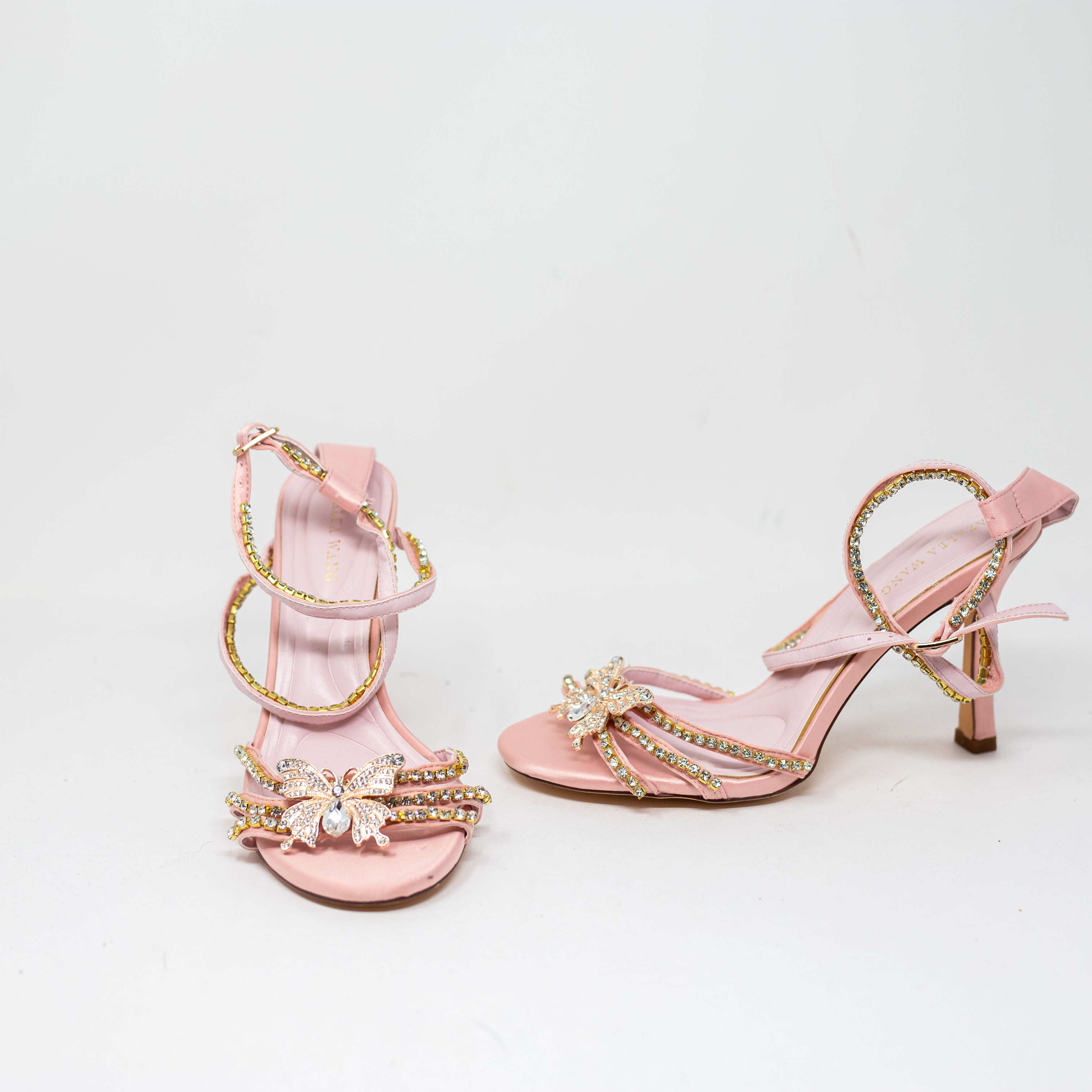 NEW Azalea Wang Margareta Embellished Heeled Sandal Butterfly Embellishment Pink