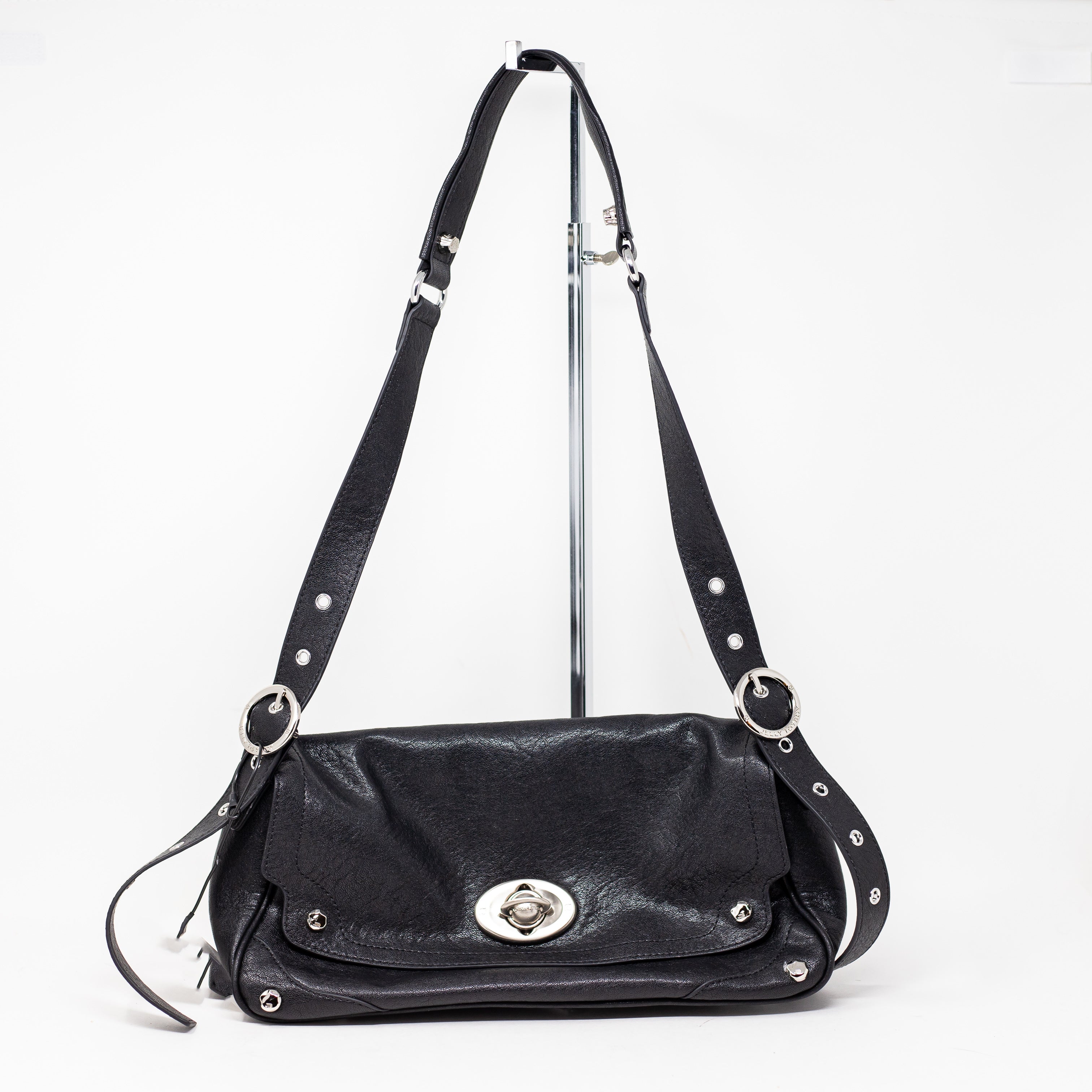 Jelly Toyboy Faux Vegan Leather Slouchy Shoulder Purse Bag Black Silver