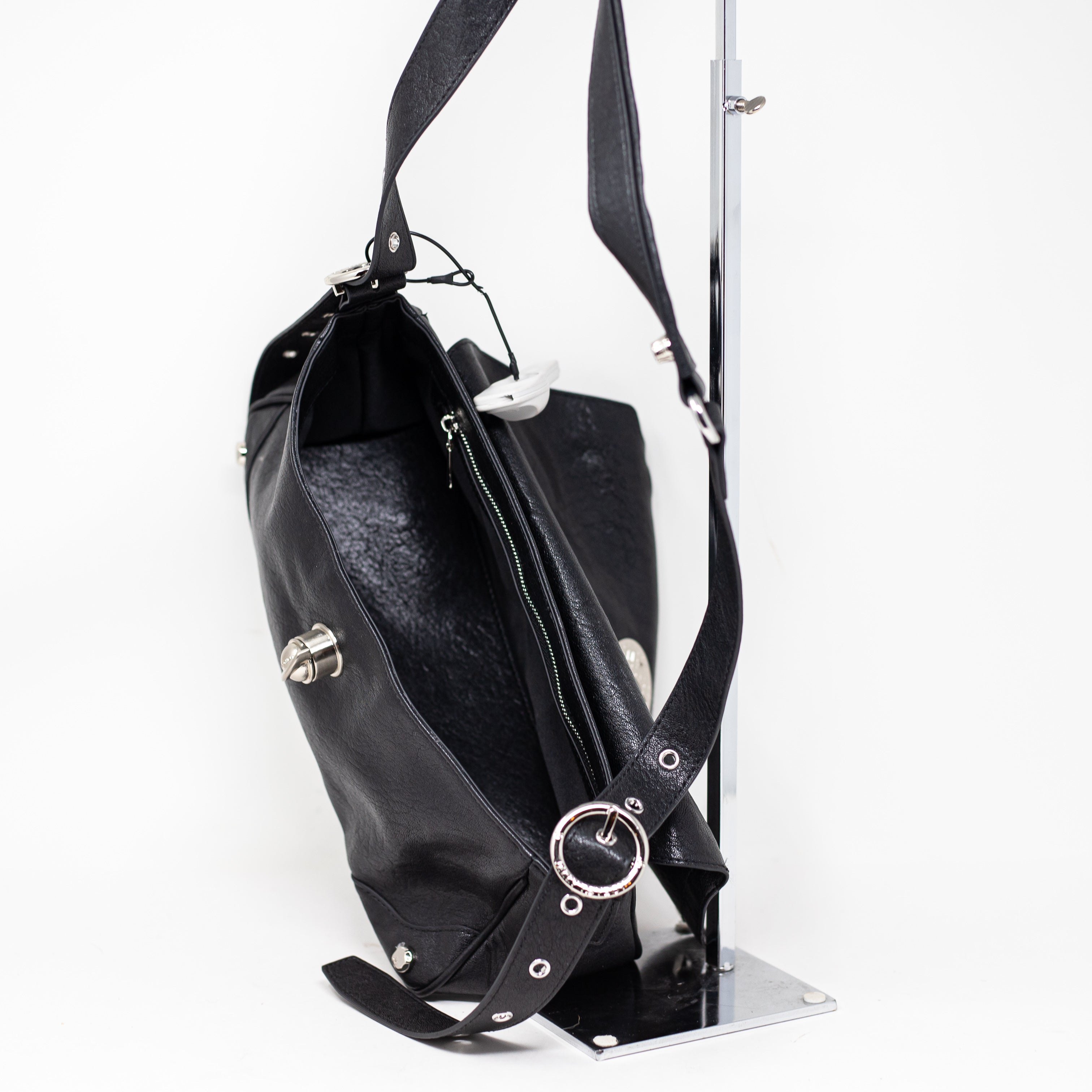 Jelly Toyboy Faux Vegan Leather Slouchy Shoulder Purse Bag Black Silver