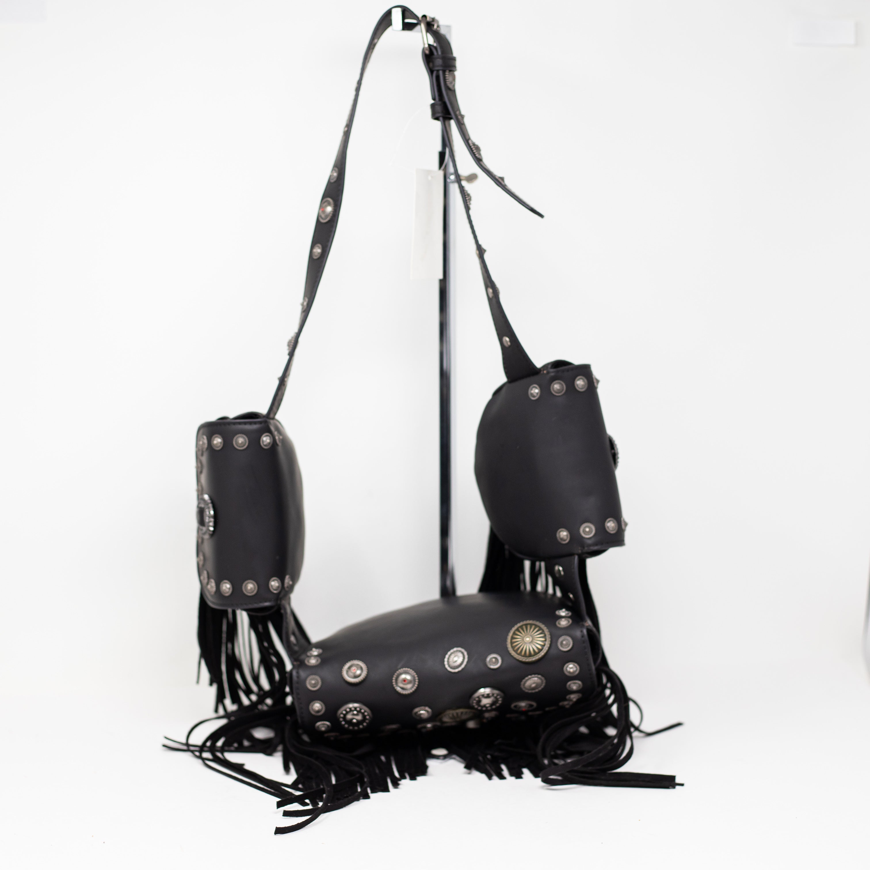 Azalea Wang Faux Vegan Leather Studded Embellished Multi Pocket Purse Bag Black
