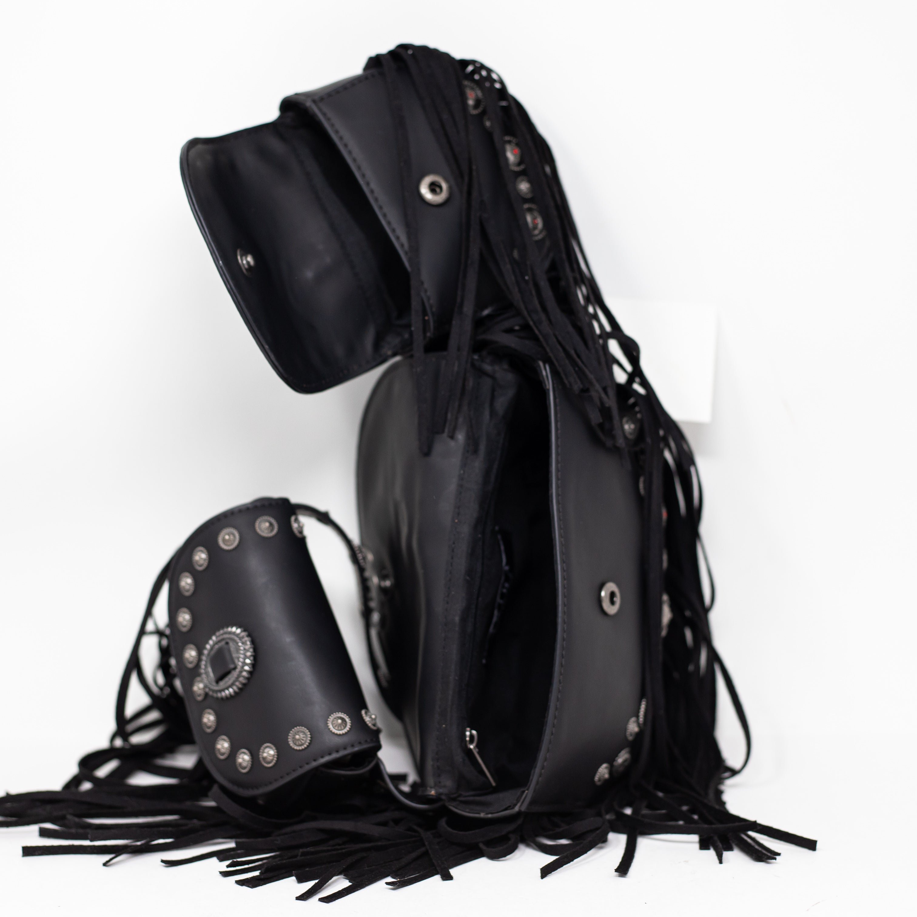 Azalea Wang Faux Vegan Leather Studded Embellished Multi Pocket Purse Bag Black