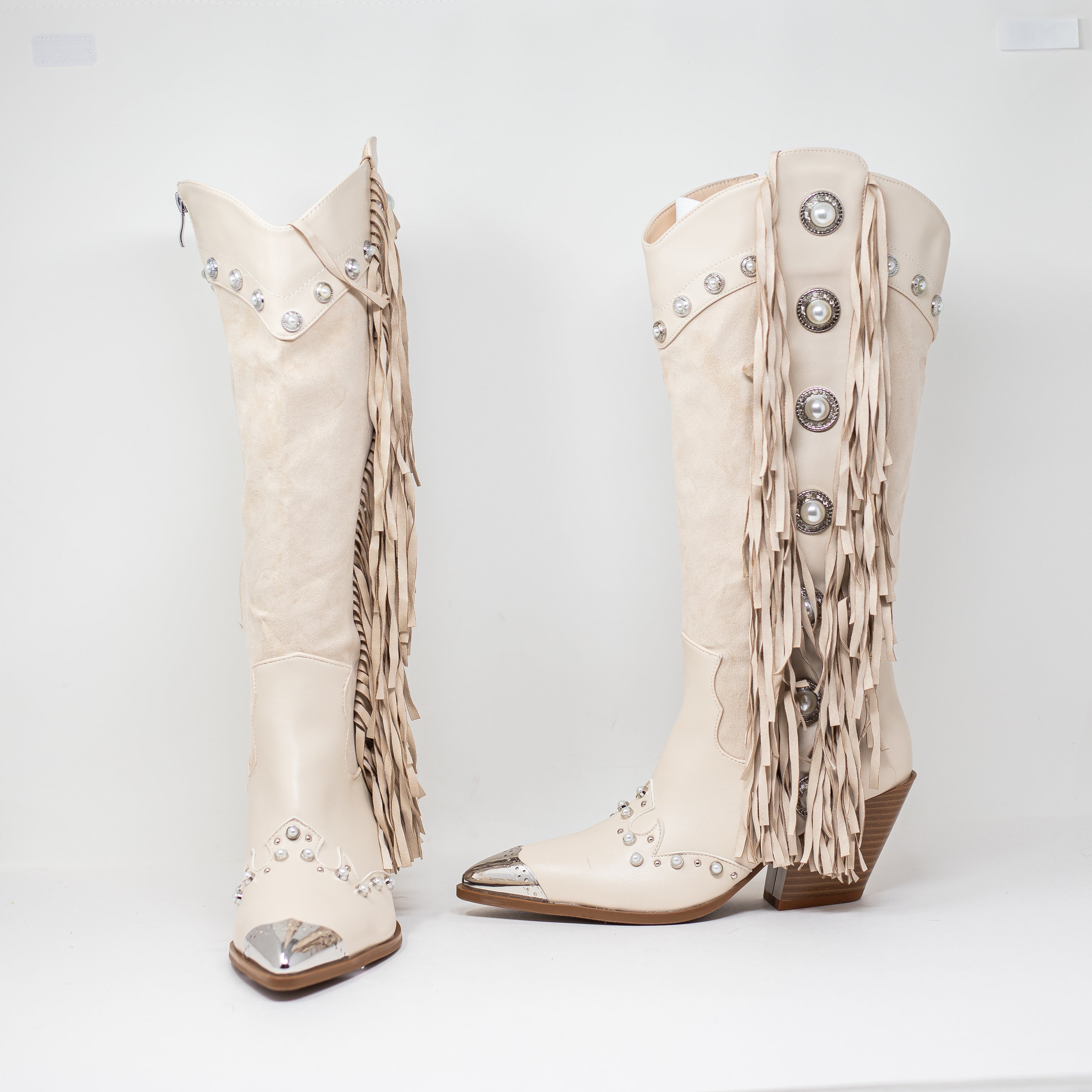 NEW Azalea Wang Pelagius Tall Fringe Western Embellished Round Toe Boots 6