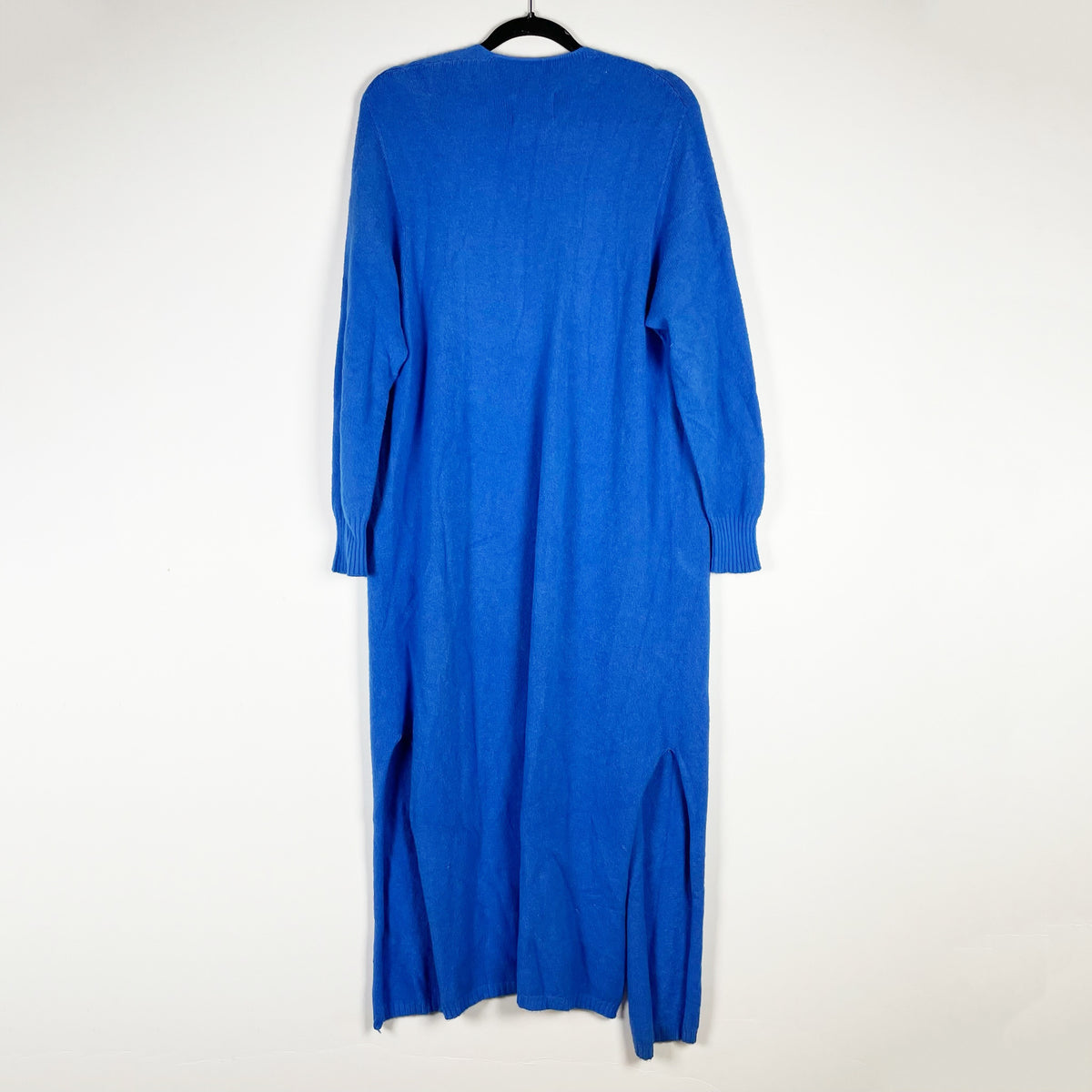 Apparis Knit Stretch Open Front Long Duster Cardigan Sweater Blue Small