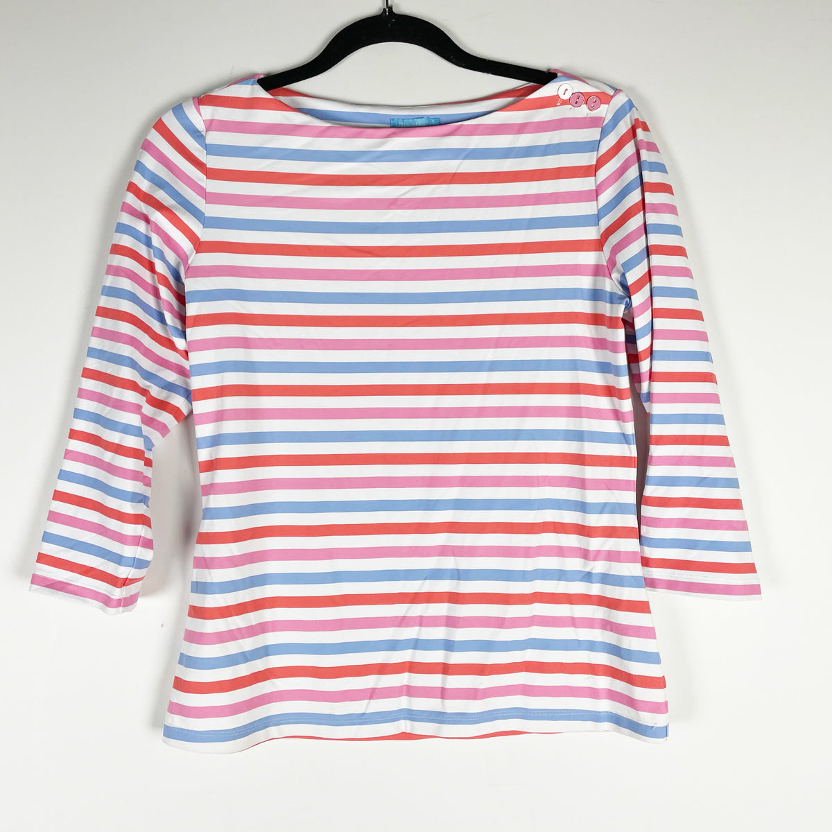 J. McLaughlin Preppy Stripe Boat Neck Quarter Sleeve Blouse Shirt Top Small
