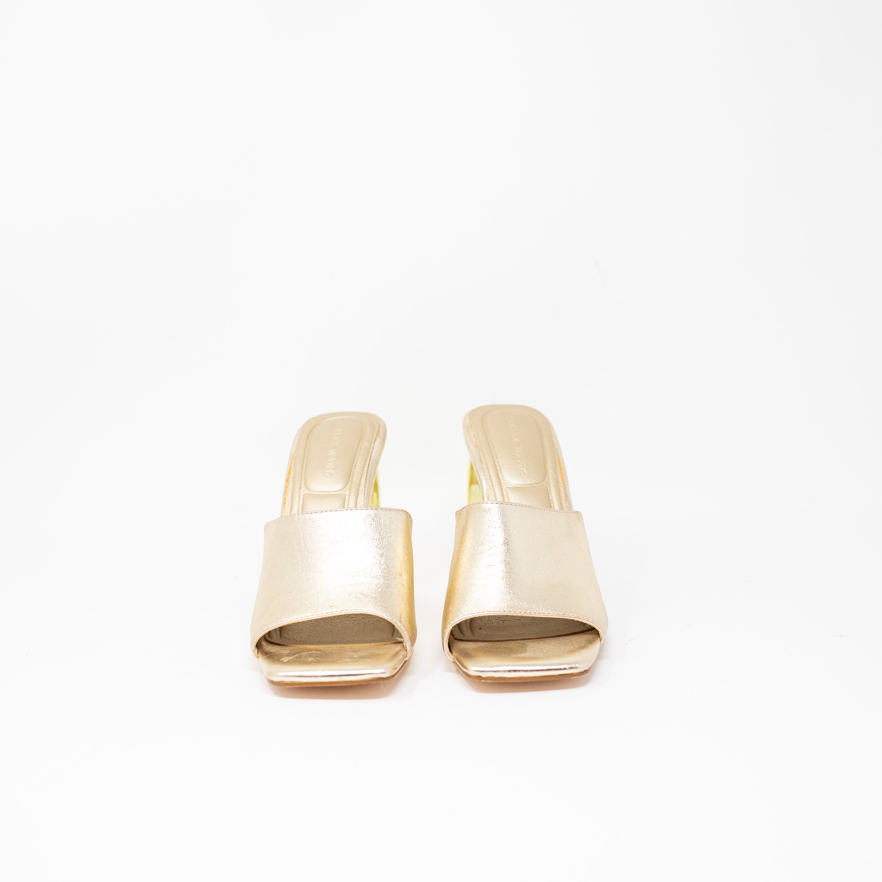 Azalea Wang Corabel Circular Round Geometric Faux Leather Heel Sandal Gold 7.5