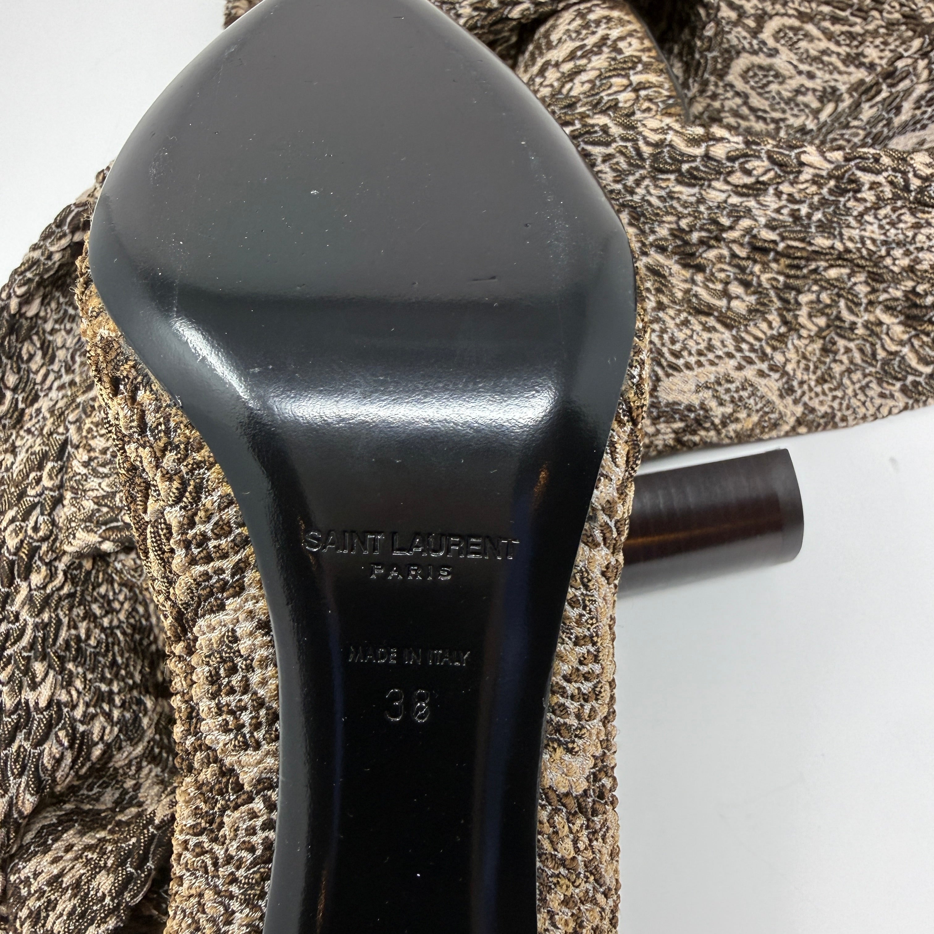 Saint Laurent YSL Moon Snake Stretch Knit Sock Over The Knee Heel Pull On Boots