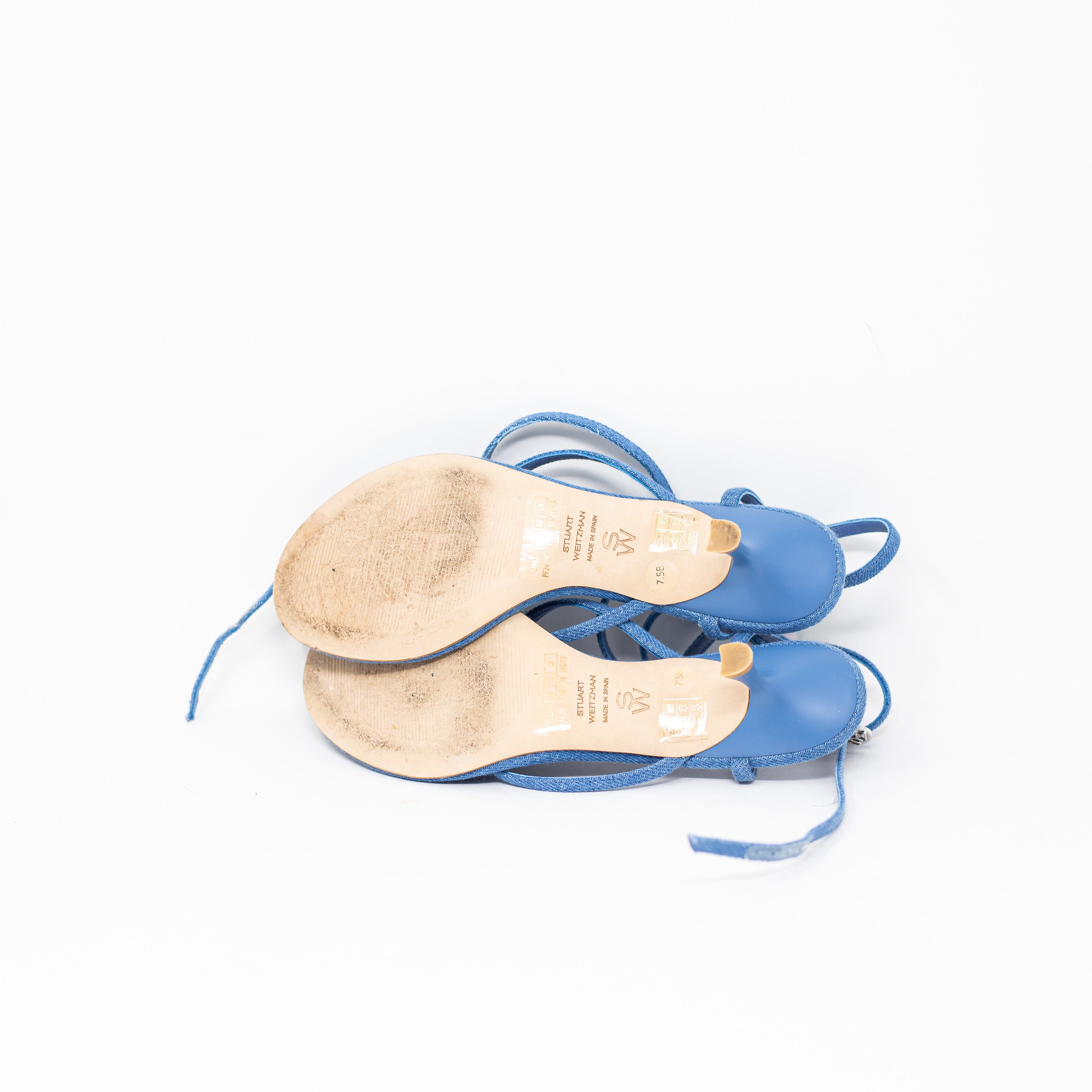 Stuart Weitzman Belize Sandals 50mmCotton Denim Jean Low Heel Shoes Blue 7.5