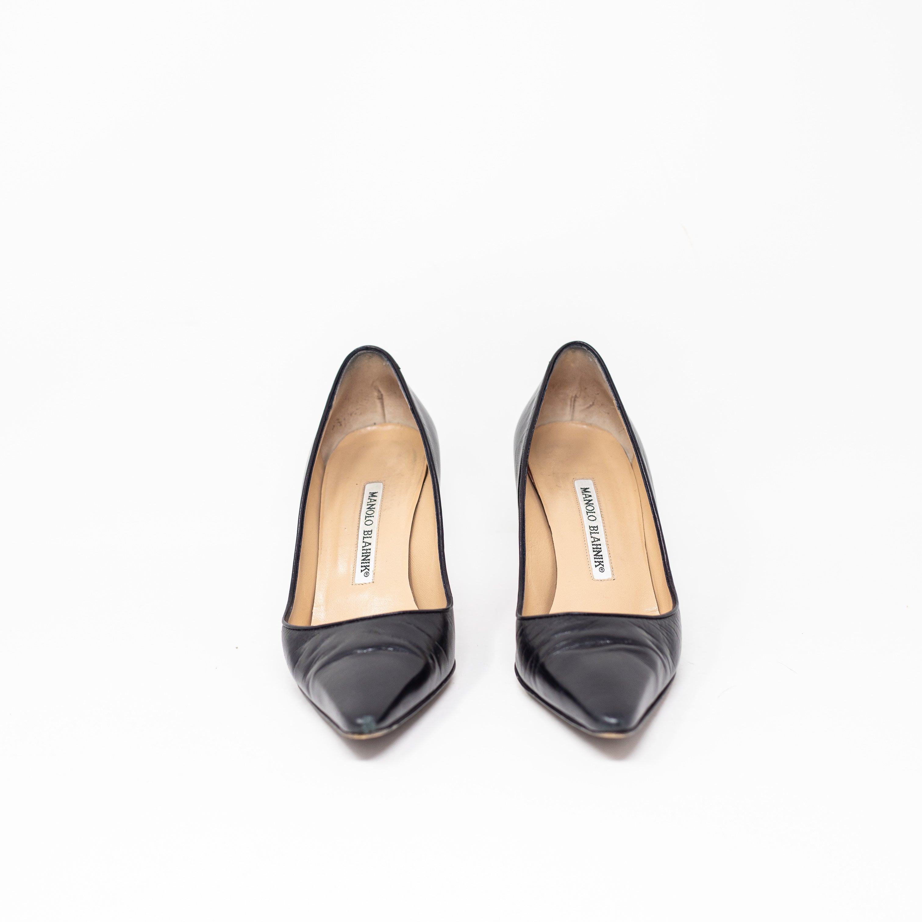 Manolo Blahnik Genuine Leather Made In Italy Almond Toe High Heels Pumps Shoes 7
