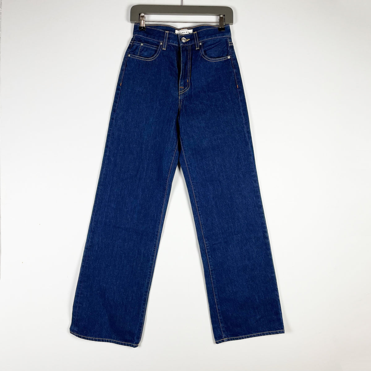 NEW SLVRLAKE Grace Straight Leg Mid Rise Cotton Denim Jeans Evermore 25