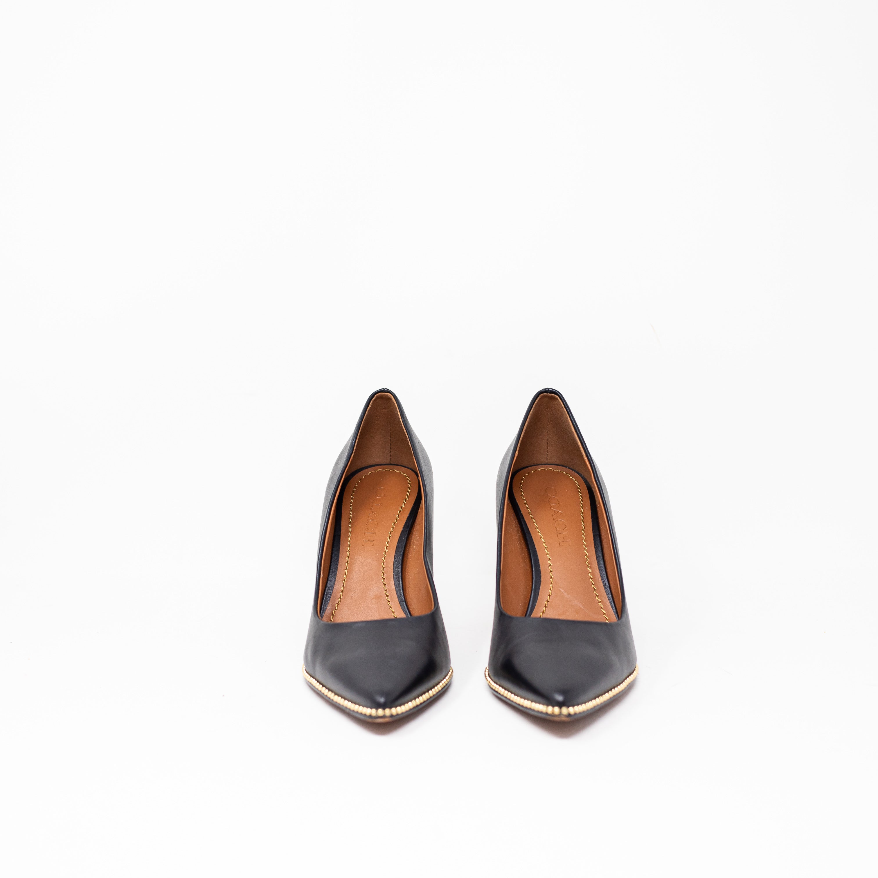 Coach Parker Ballchain Genuine Leather Almond Toe High Heels Pumps Shoes Black