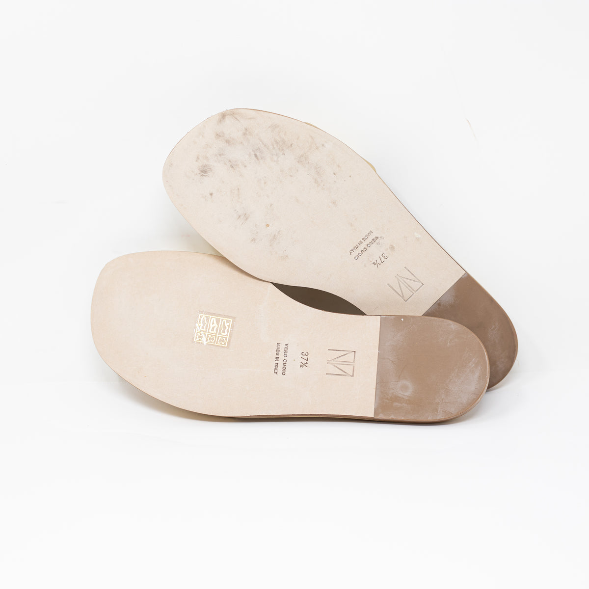 Tamara Mellon Admirer Metallic Gold Nappa Leather Flat Open Toe Sandals Shoes