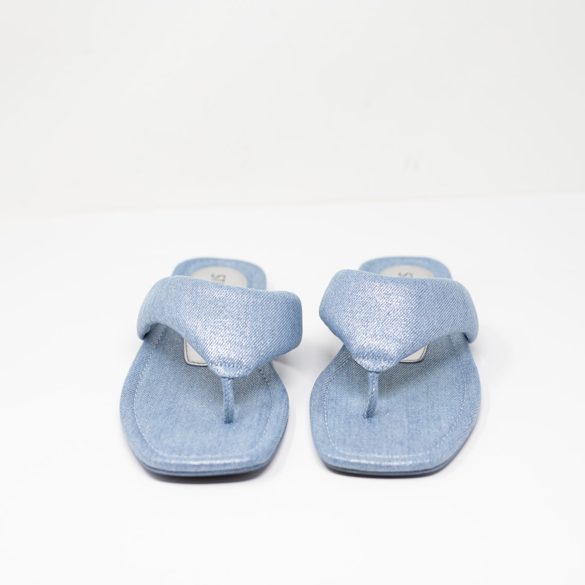 Stuart Weitzman Maui Slip On Puffy Flip Flop Sandals Metallic Denim Shoes 7.5