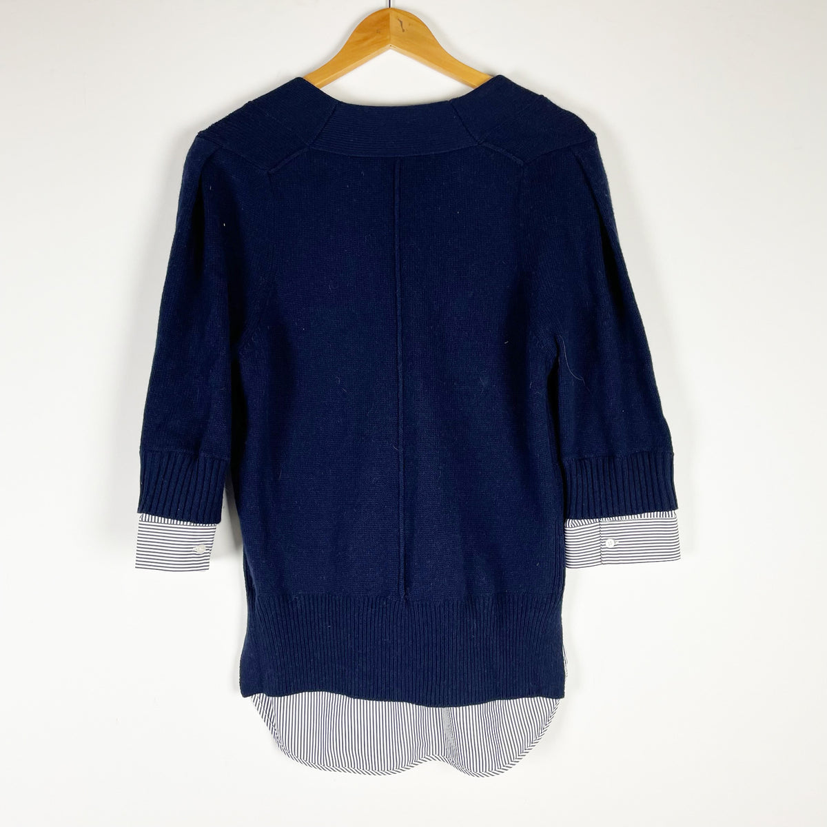 Brochu Walker Lucie Layered Vee Looker Cotton Cashmere Mixed Media Sweater Navy