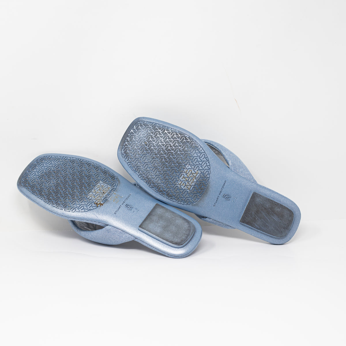 Stuart Weitzman Maui Slip On Puffy Flip Flop Sandals Metallic Denim Shoes 7.5
