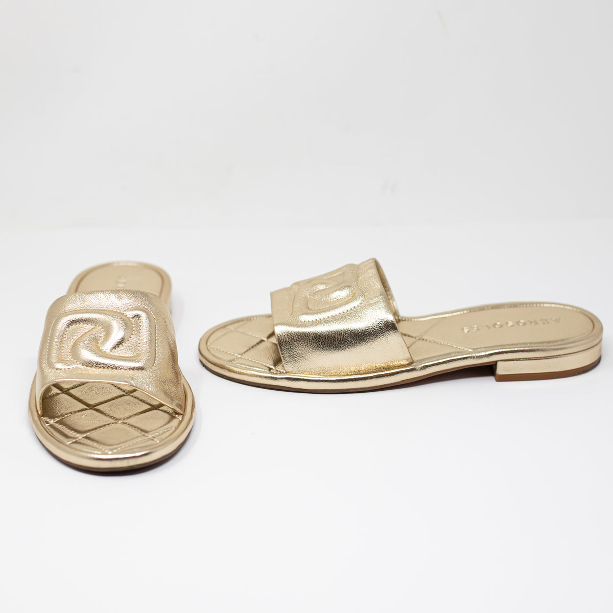 Aerosoles Jilda Genuine Leather Open Toe Flat Slip On Sandals Shoes Gold 7.5
