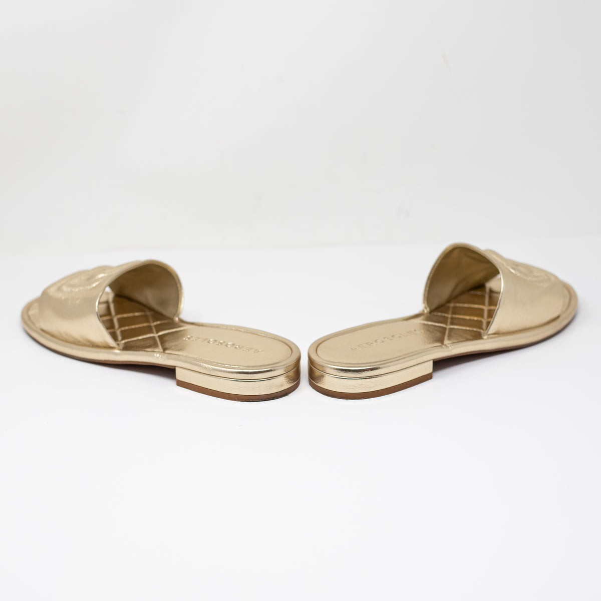 Aerosoles Jilda Genuine Leather Open Toe Flat Slip On Sandals Shoes Gold 7.5