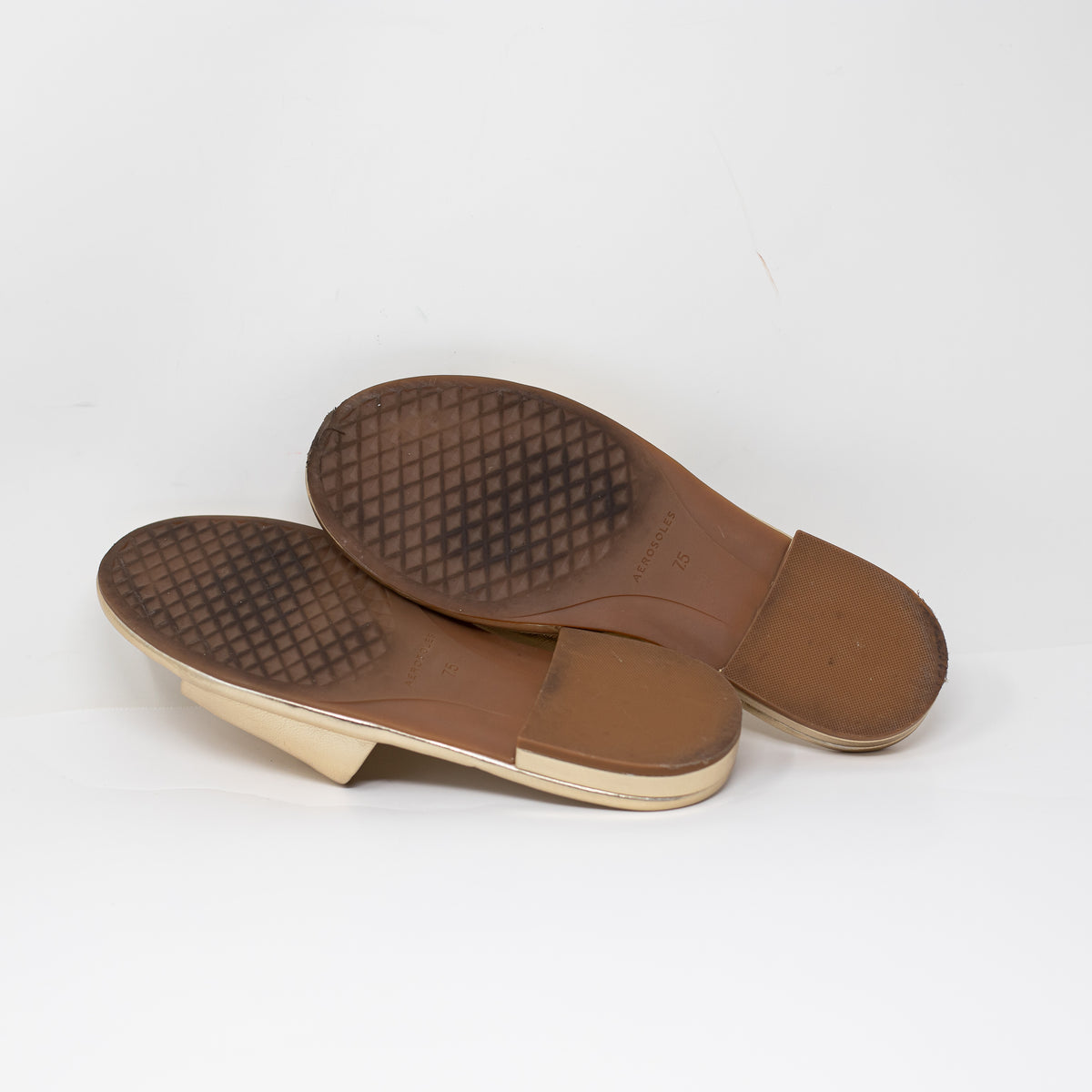 Aerosoles Jilda Genuine Leather Open Toe Flat Slip On Sandals Shoes Gold 7.5