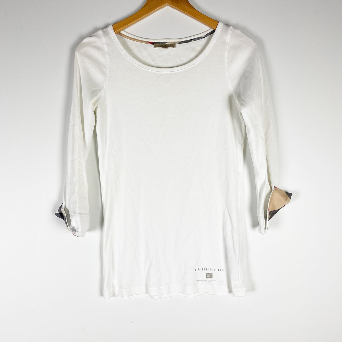 Burberry Brit Women's Cotton Scoop Neck Quarter Sleeve White Tee Shirt Medium