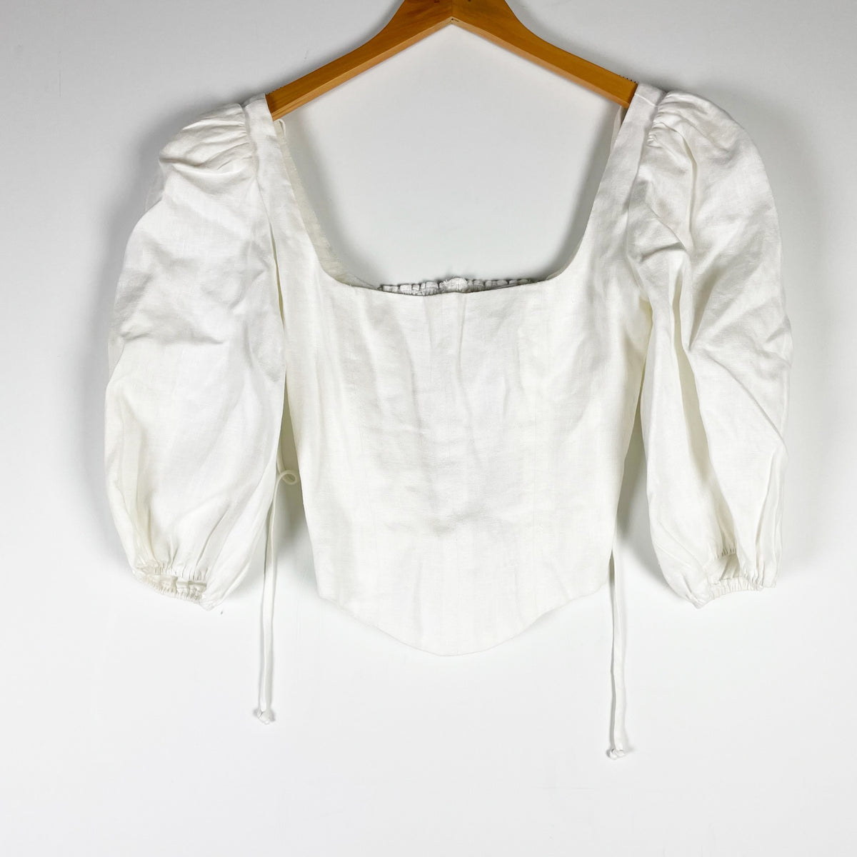 Reformation Linen Smocked Stretch Puff Sleeve Blouse Shirt White 0
