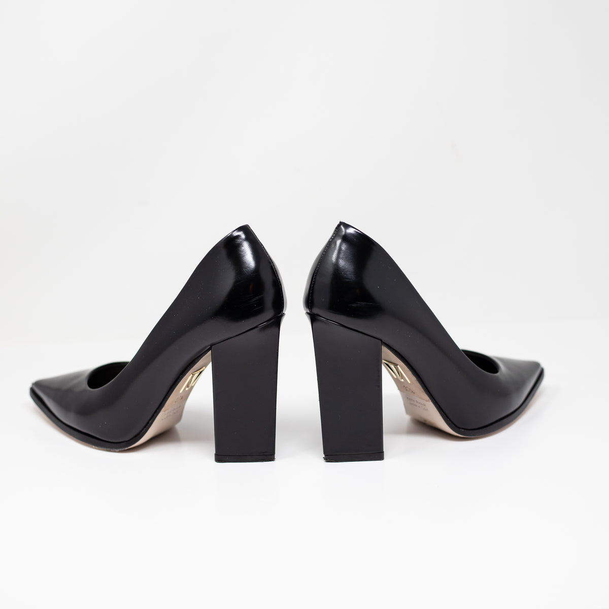 Tamara Mellon Mister 105 Almond Toe Block High Heel Slip On Pumps Shoes Black