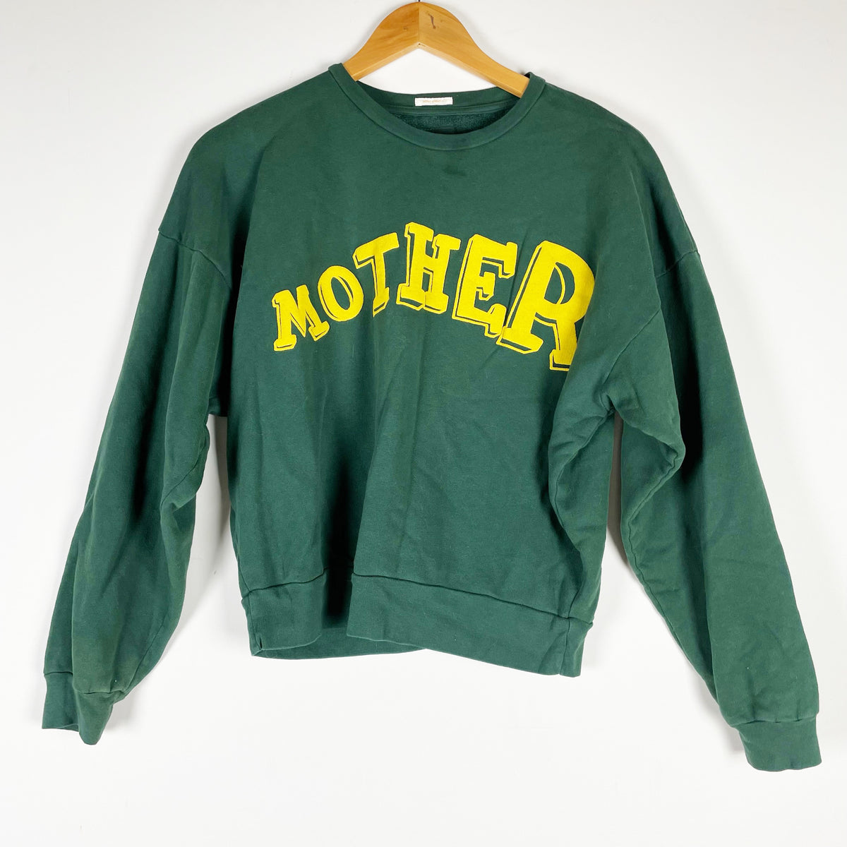 Mother The Drop Square Graphic Logo Print Crew Neck Long Sleeve Sweatshirt Green