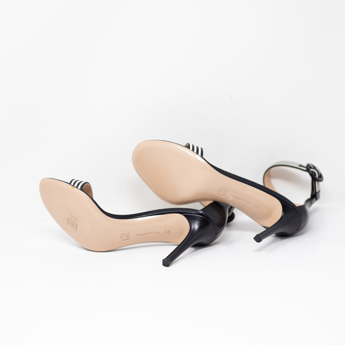 NEW Gianvito Rossi Portofino Genuine Leather Ankle Strap Sandals Heels Black 7.5