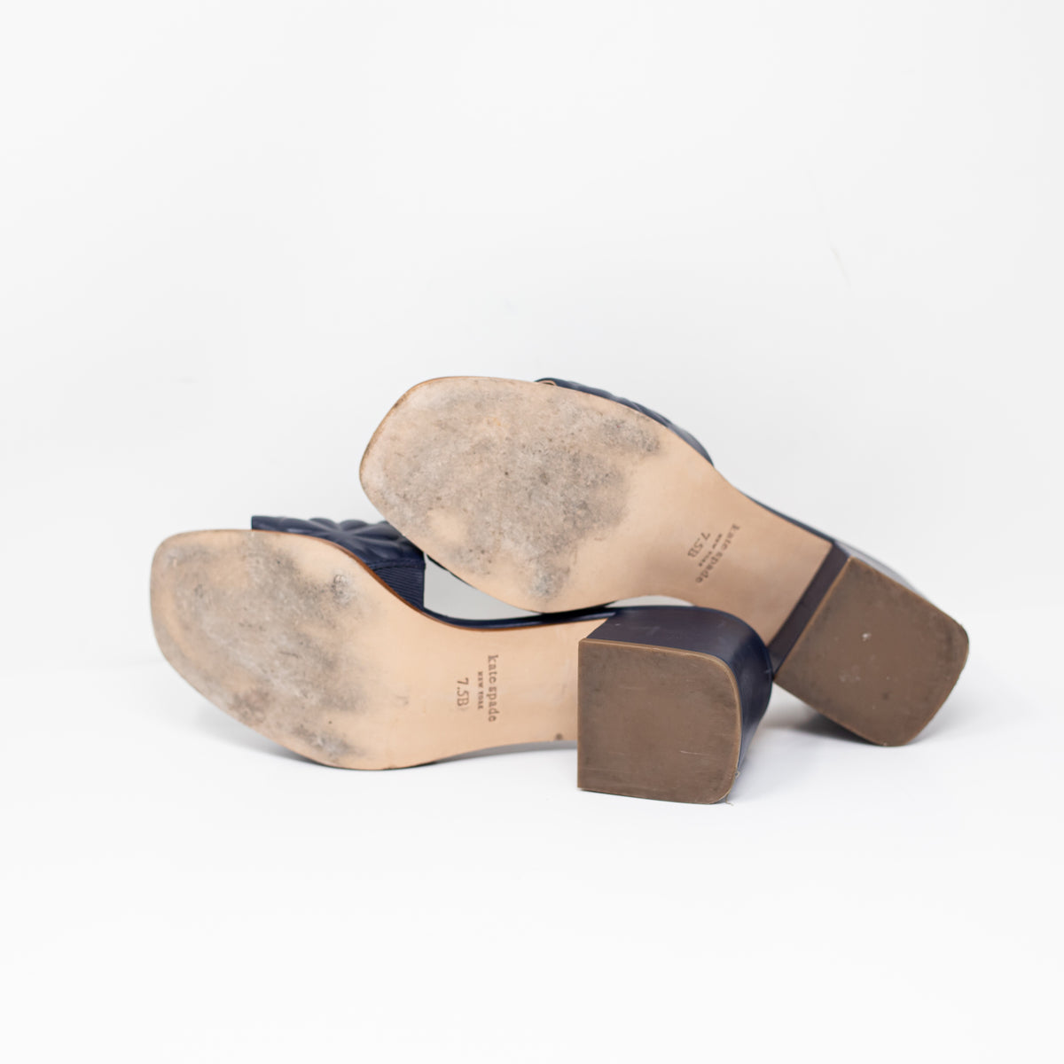 Kate Spade Emmie Genuine Quilted Leather Open Toe Block Heel Sandals Shoes Blue