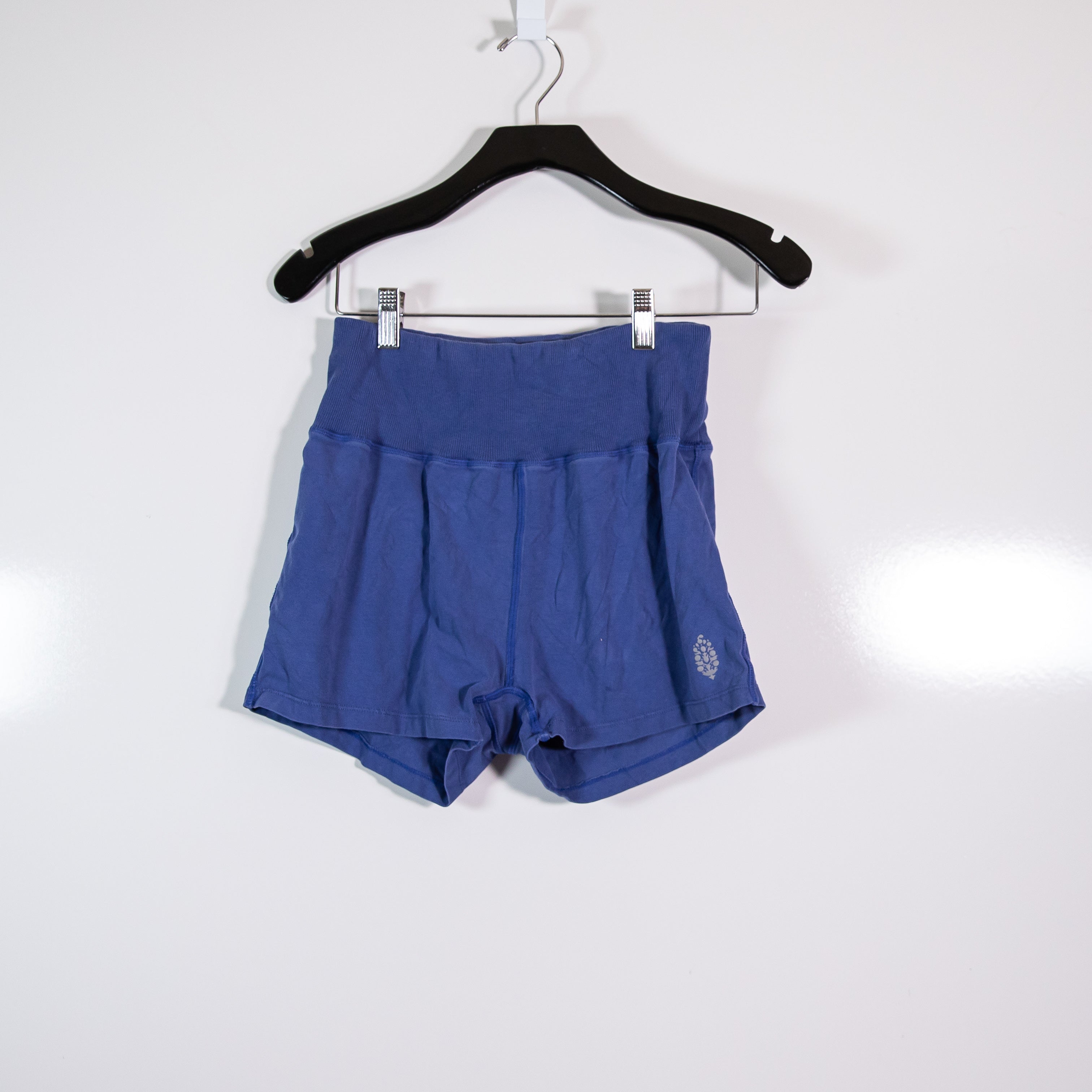 Free People FP Movement Ribbed Knit Stretch High Waisted Mini Shorts Blue Medium