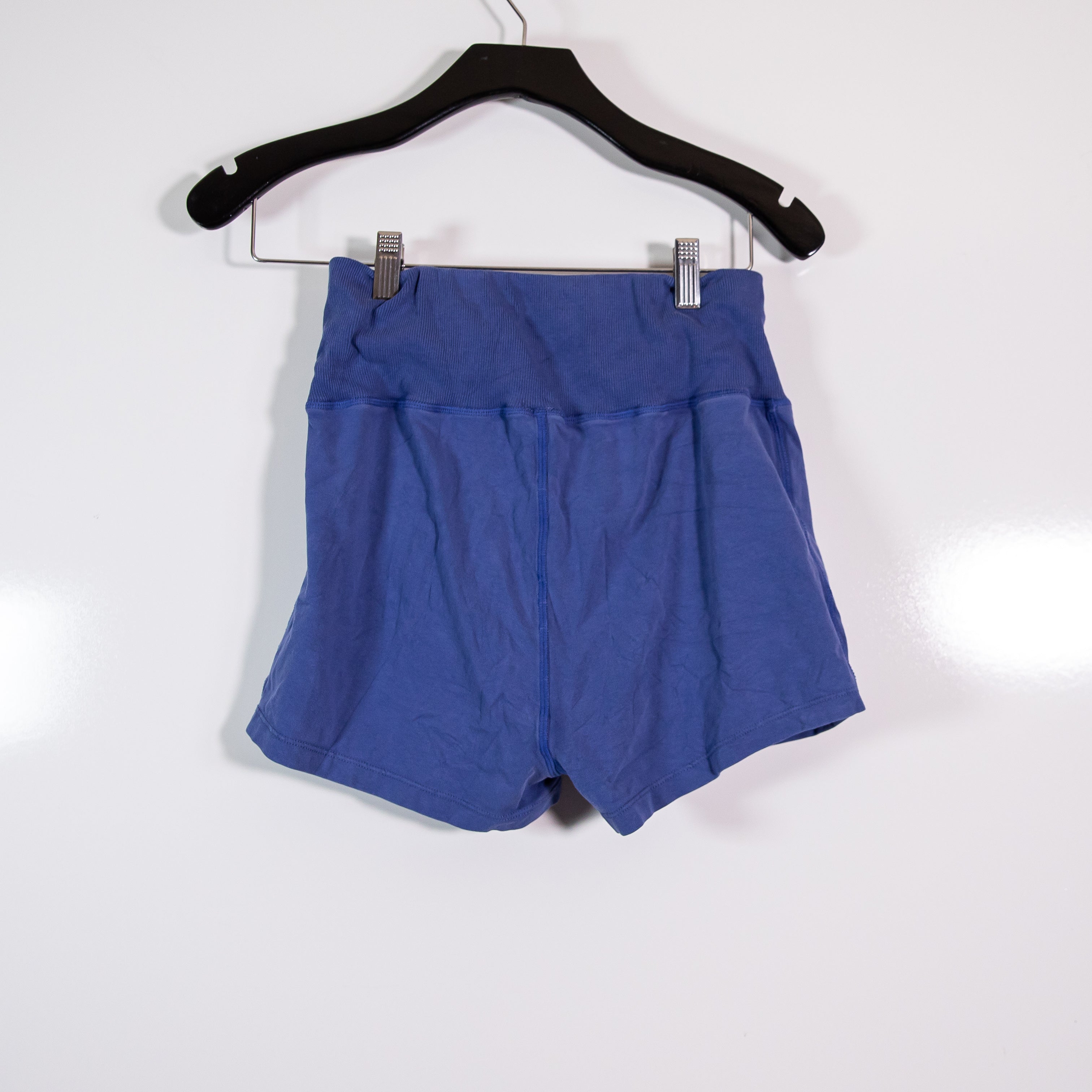 Free People FP Movement Ribbed Knit Stretch High Waisted Mini Shorts Blue Medium