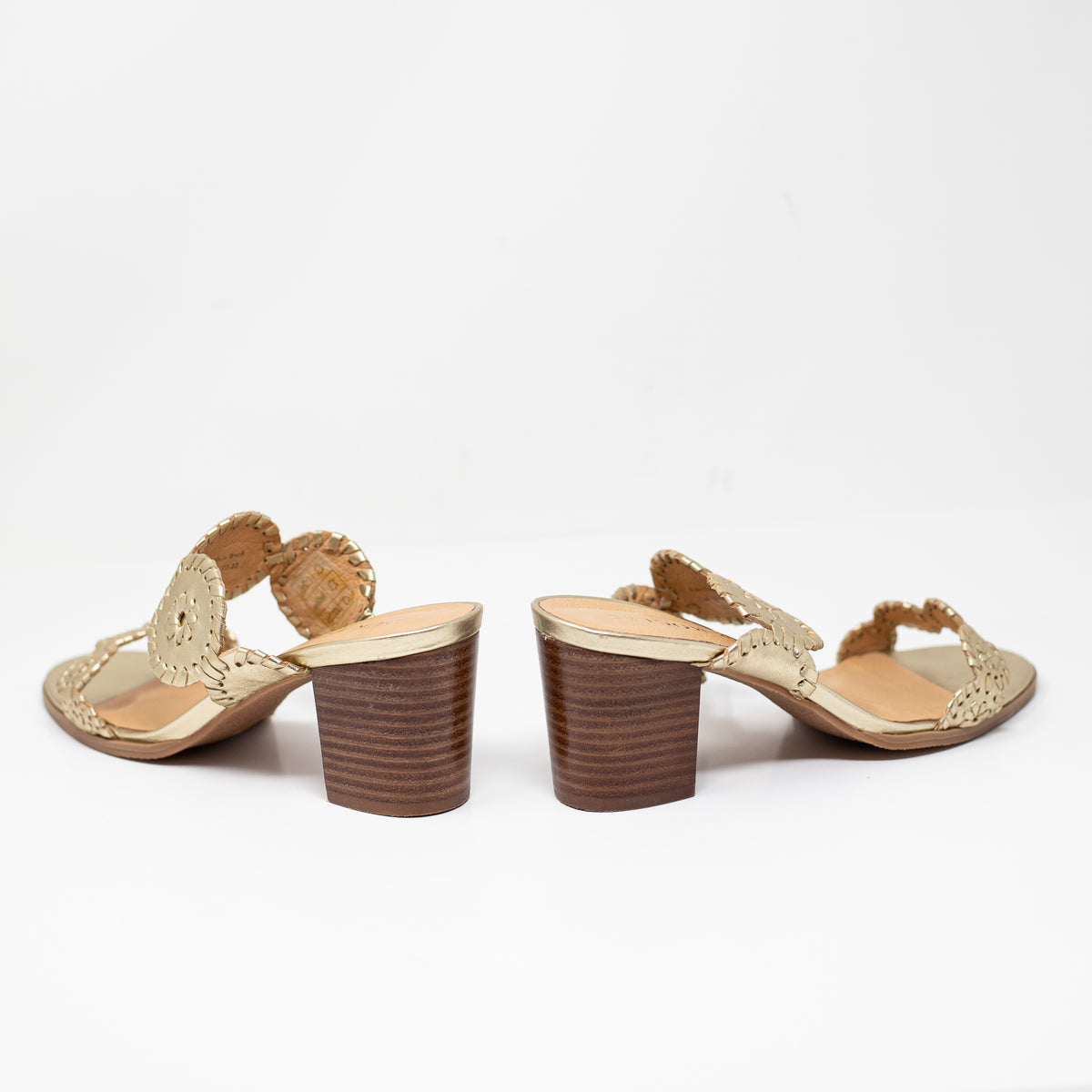 Jack Rogers Lauren Genuine Leather Open Toe Block Heel Sandals Shoes Gold 7.5