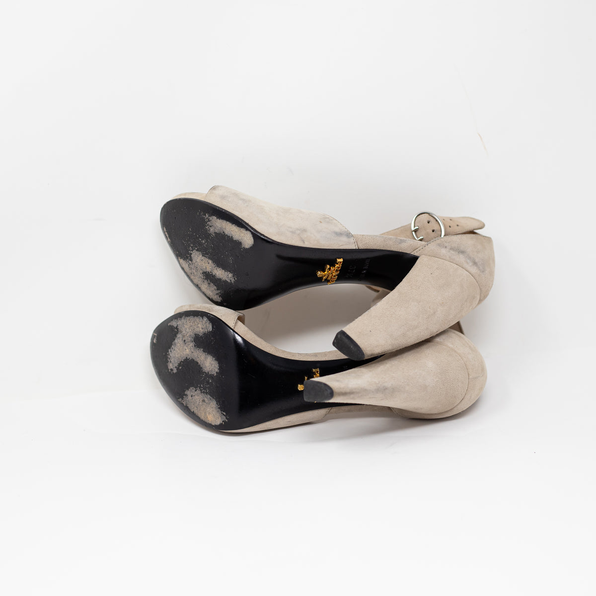 Prada Women's Made In Italy Genuine Suede Ankle Strap Geometric High Heels Shoes
