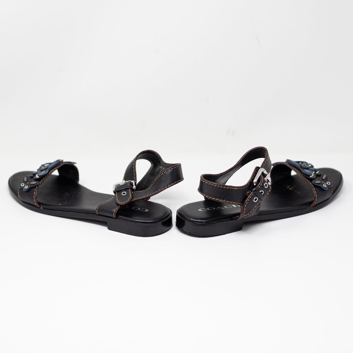 Coach Abby Genuine Leather Butterfly Cut Out Applique Flat Sandals Shoes Brown 7