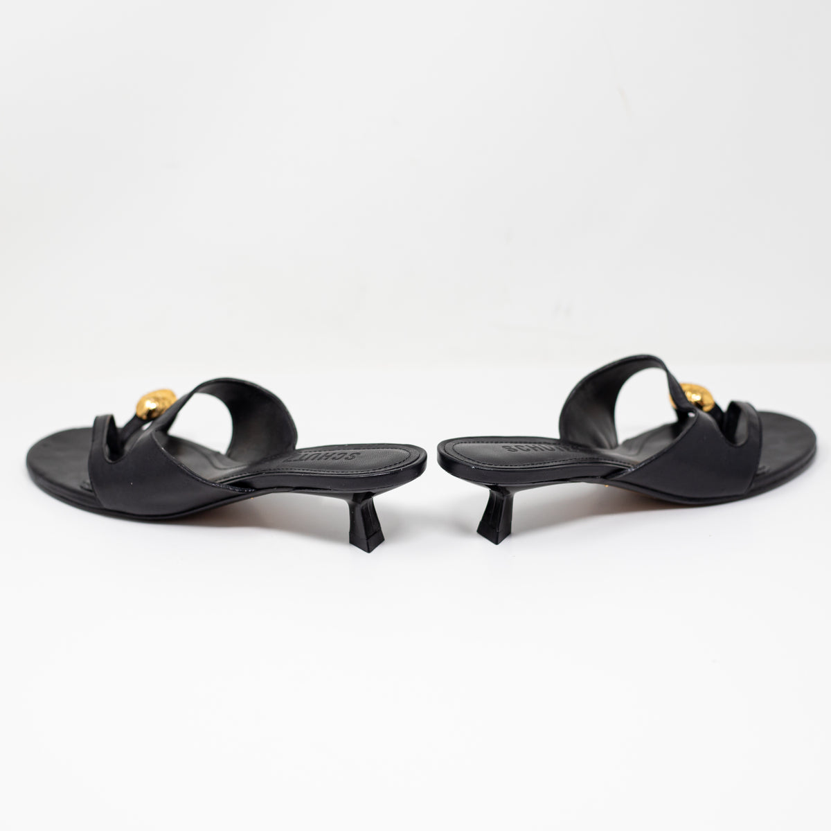 NEW Schutz Elliote Ring Detail Genuine Leather Strappy Kitten Heels Shoes Black