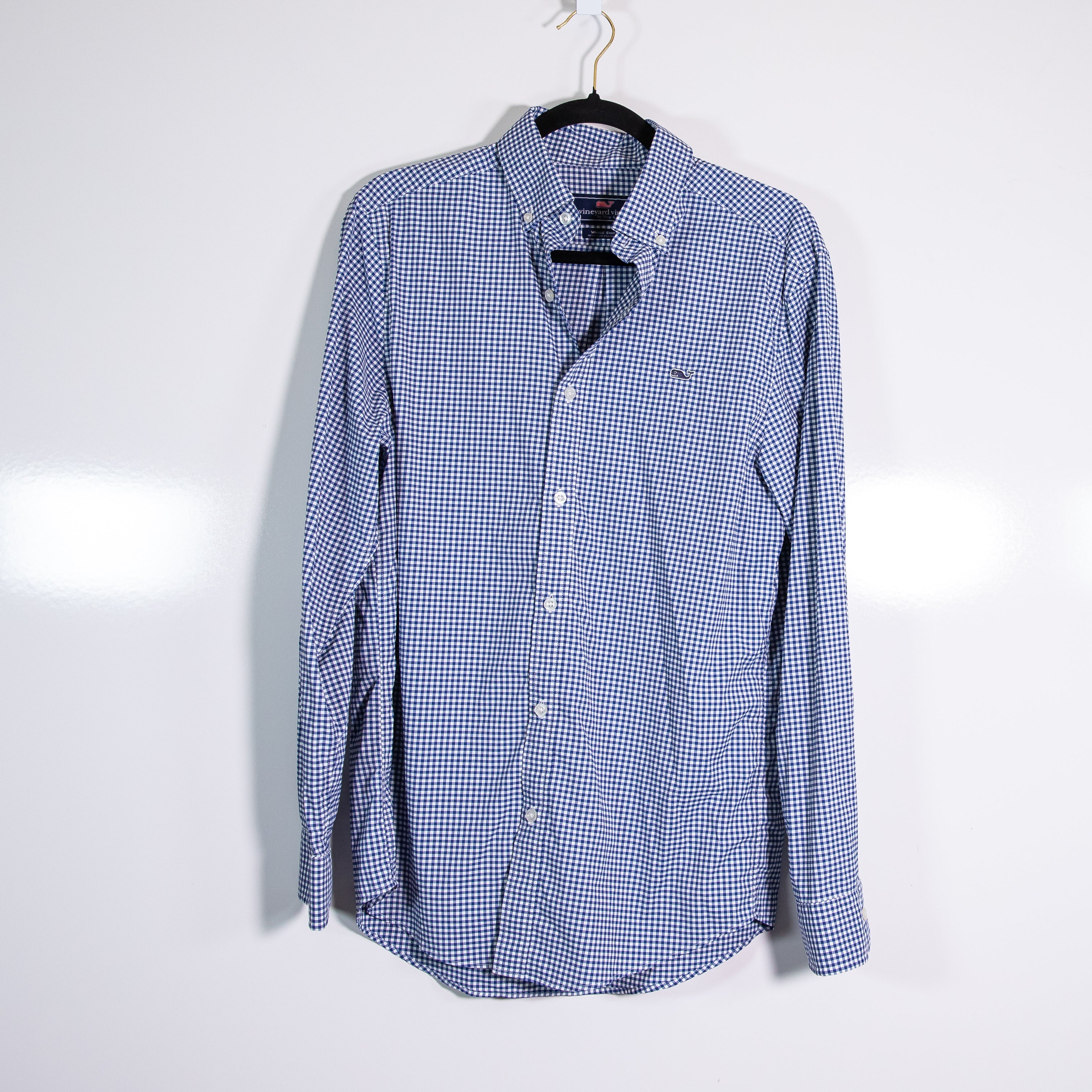 Vineyard Vines Men's Whale Shirt Blue White Gingham Check Button Down Shirt S