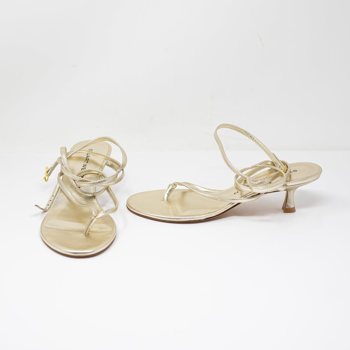 NEW Stuart Weitzman Jimena 50 Kitten Heel Thong Leather Ankle Strap Sandals Shoe