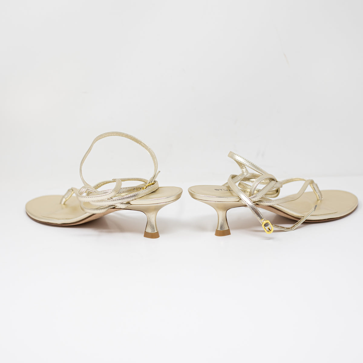 NEW Stuart Weitzman Jimena 50 Kitten Heel Thong Leather Ankle Strap Sandals Shoe