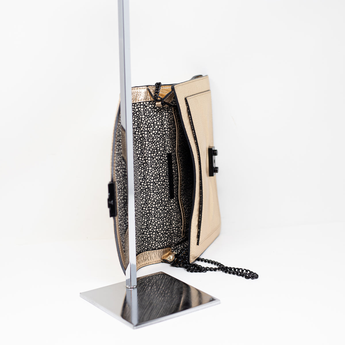 Loeffler Randall Rider Genuine Leather Gold Metallic Crossbody Shoulder Purse